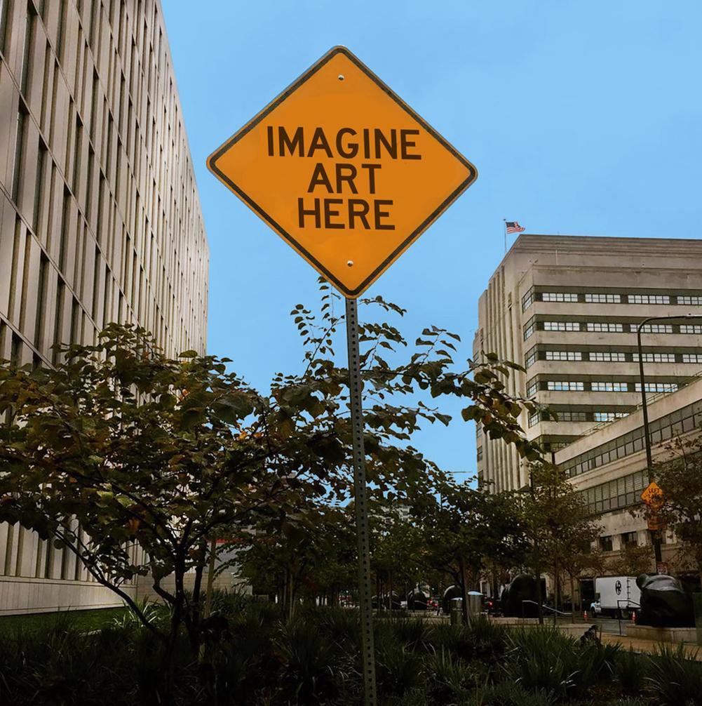 „“Imagine Art Here““ – Zeitgenössische Straßenschild-Skulptur