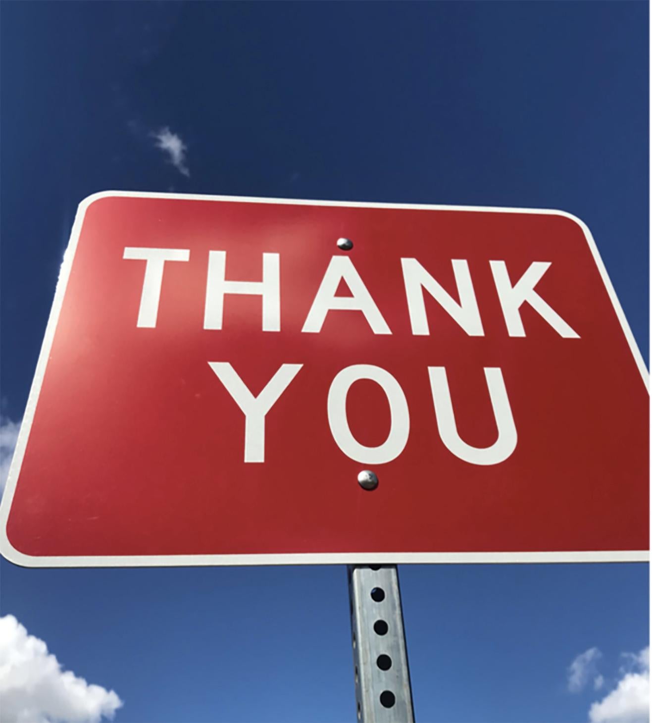 "Thank You" Contemporary Street Sign Sculpture - Mixed Media Art by Scott Froschauer