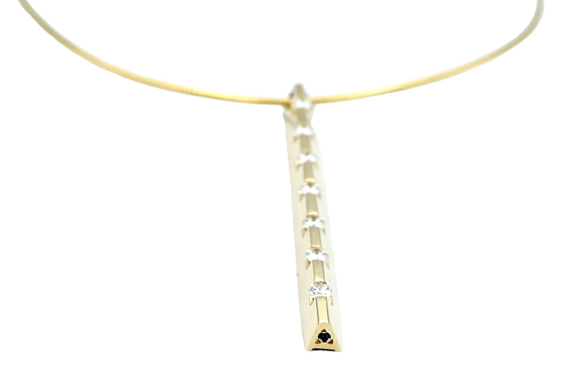 Round Cut Scott Gauthier 14 Karat Yellow Gold Vertical Bar Pendant Necklace with Diamonds 