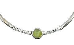 Scott Gauthier Cat's Eye Chrysoberyl and Diamond Choker Necklace 14K White Gold