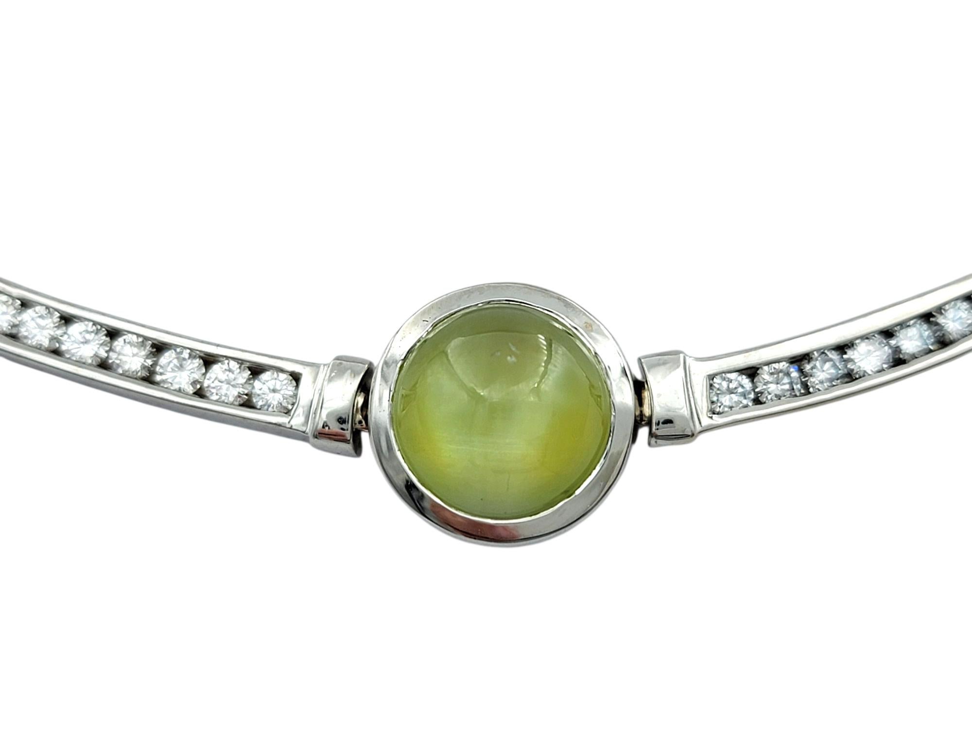 Contemporary Scott Gauthier Cat's Eye Chrysoberyl and Diamond Choker Necklace 14K White Gold For Sale