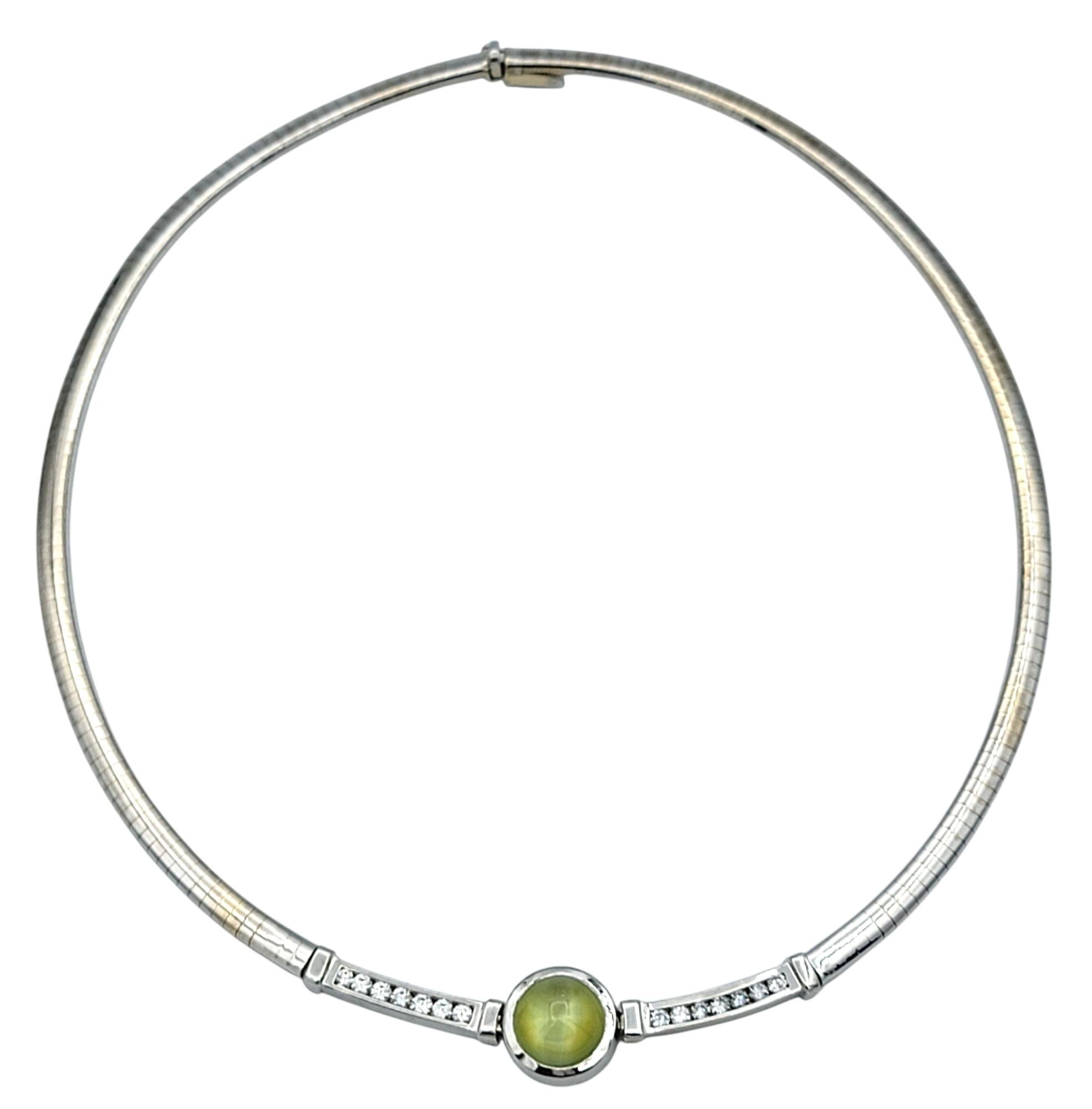 Cabochon Scott Gauthier Cat's Eye Chrysoberyl and Diamond Choker Necklace 14K White Gold For Sale