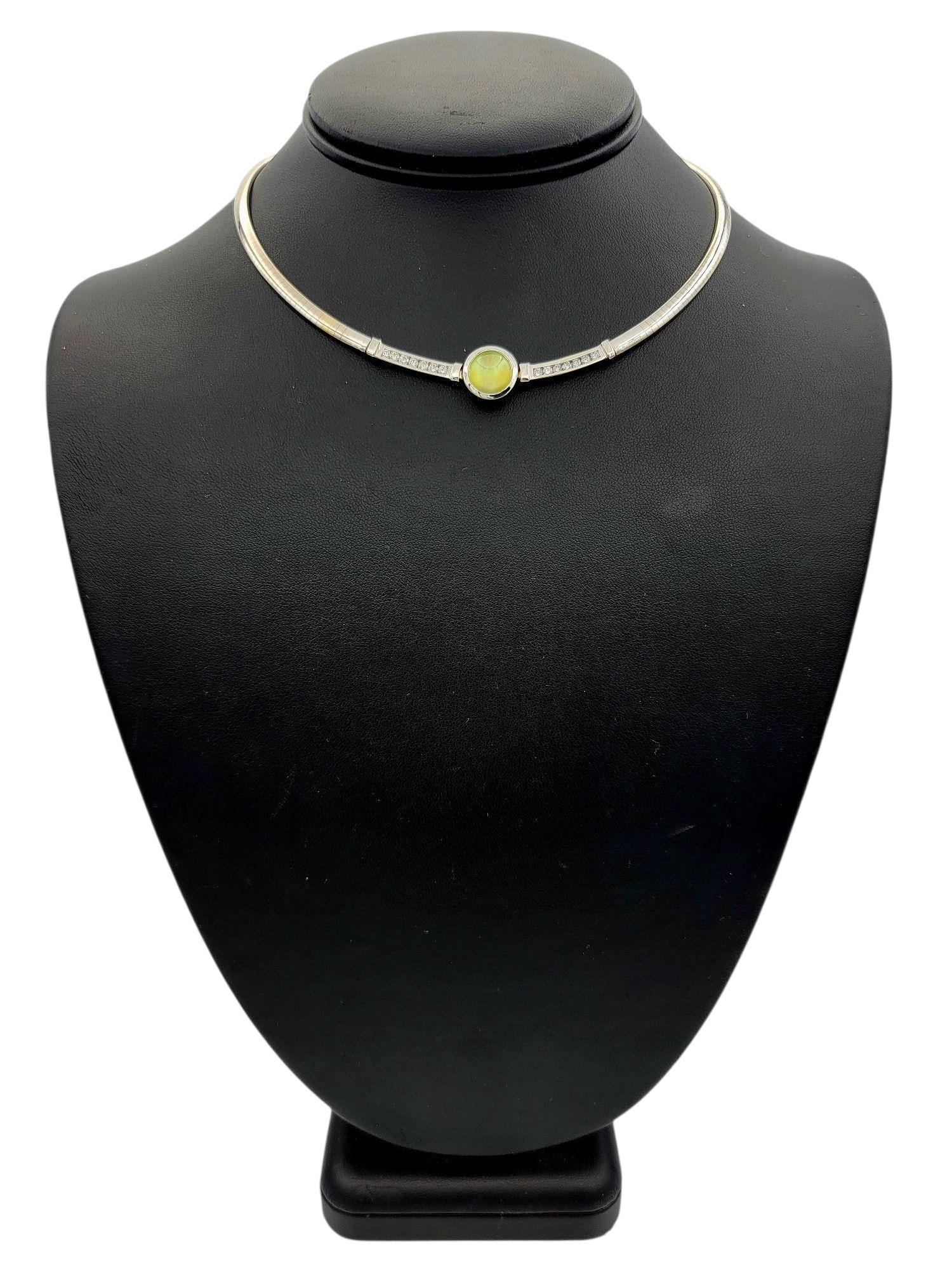 Scott Gauthier Cat's Eye Chrysoberyl and Diamond Choker Necklace 14K White Gold For Sale 2