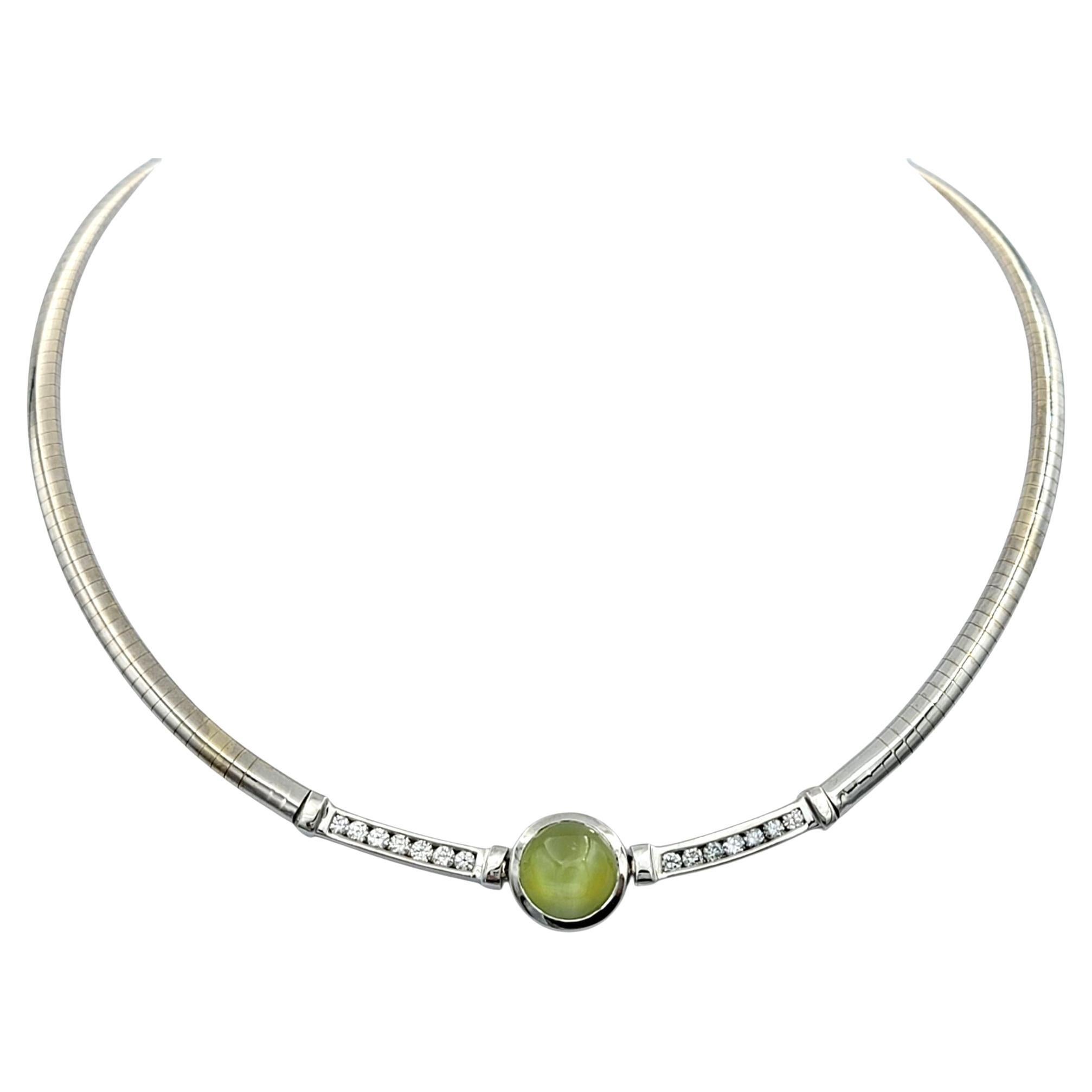 Scott Gauthier Cat's Eye Chrysoberyl and Diamond Choker Necklace 14K White Gold For Sale