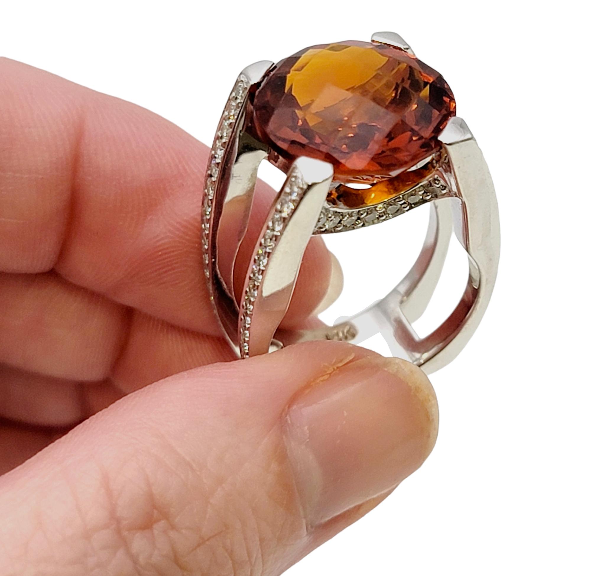 Scott Gauthier Contemporary Citrine and Pave Diamond Squared Split Shank Ring For Sale 4
