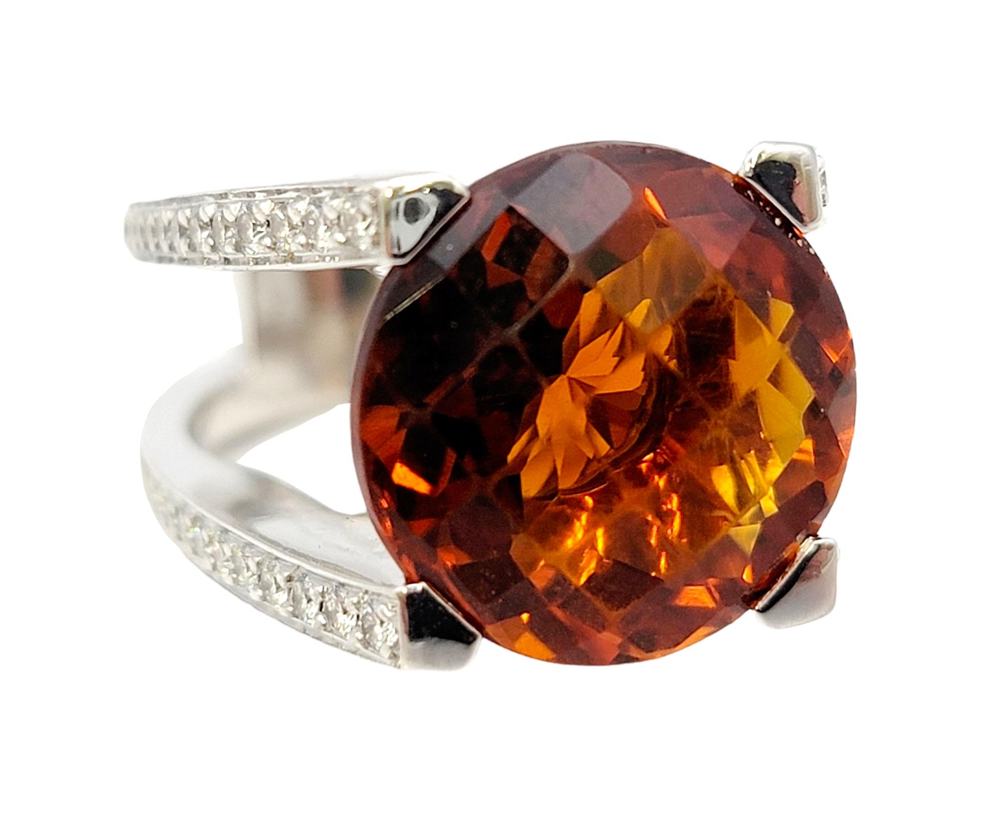 Round Cut Scott Gauthier Contemporary Citrine and Pave Diamond Squared Split Shank Ring For Sale
