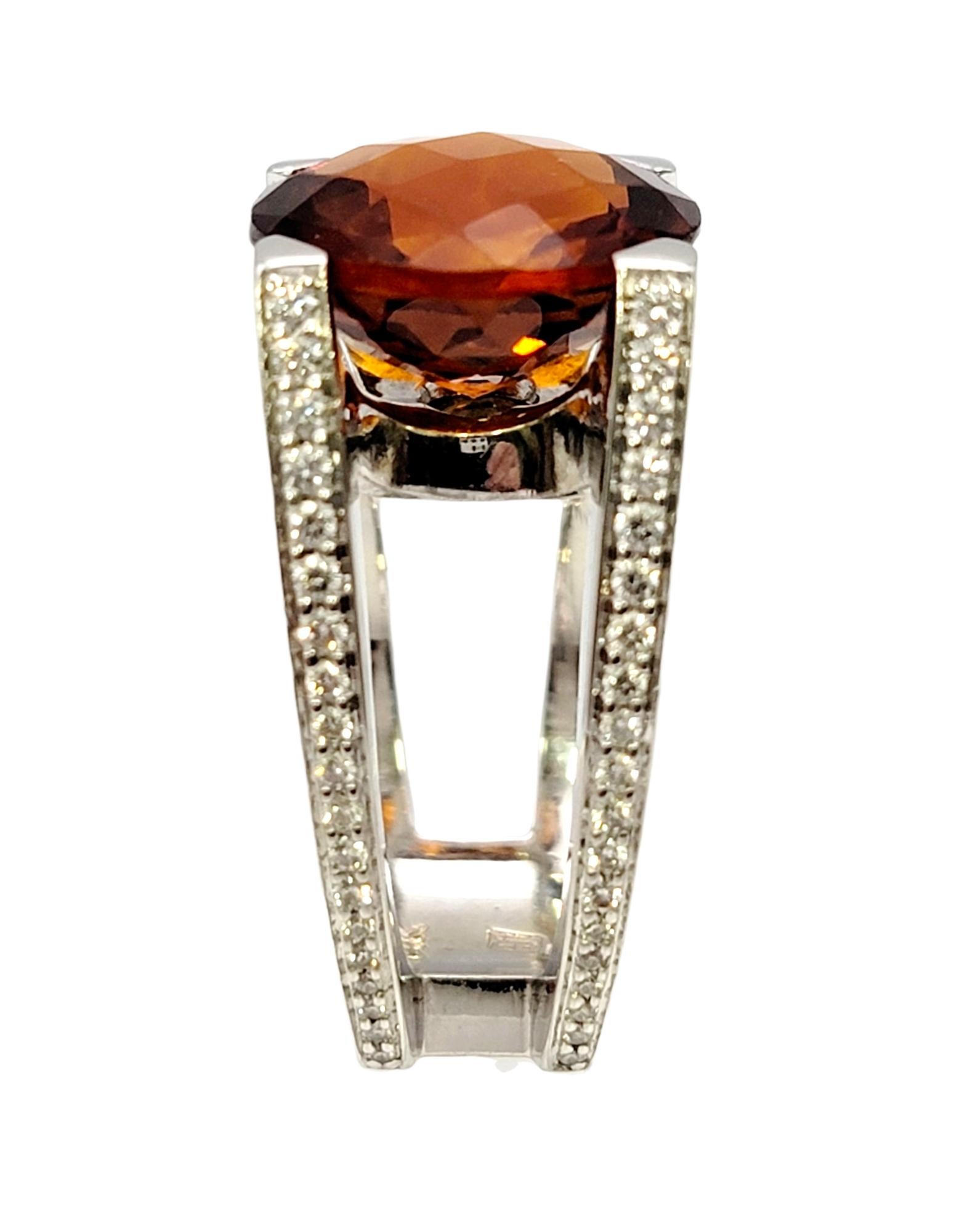 Women's Scott Gauthier Contemporary Citrine and Pave Diamond Squared Split Shank Ring For Sale