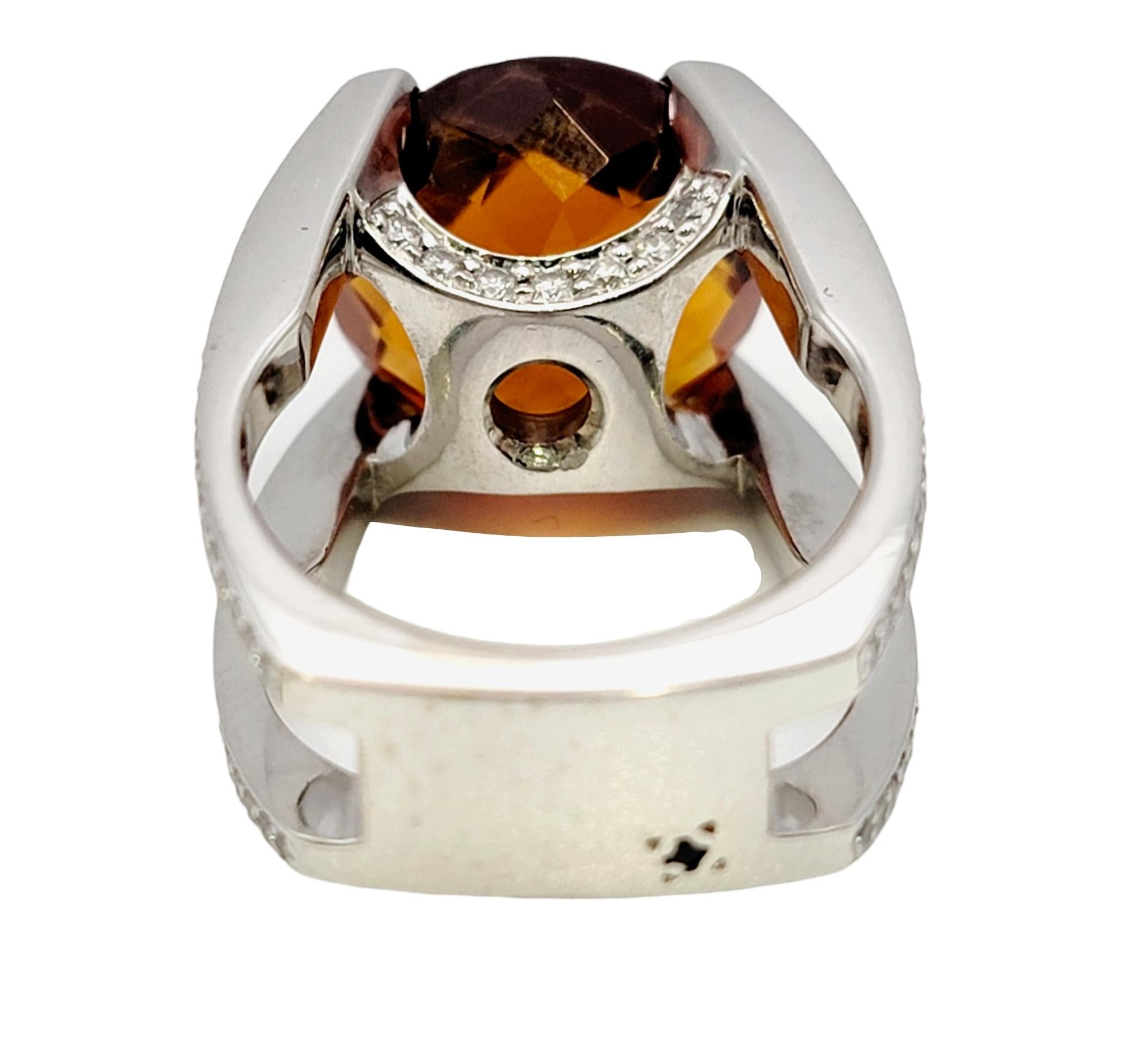 Scott Gauthier Contemporary Citrine and Pave Diamond Squared Split Shank Ring For Sale 1