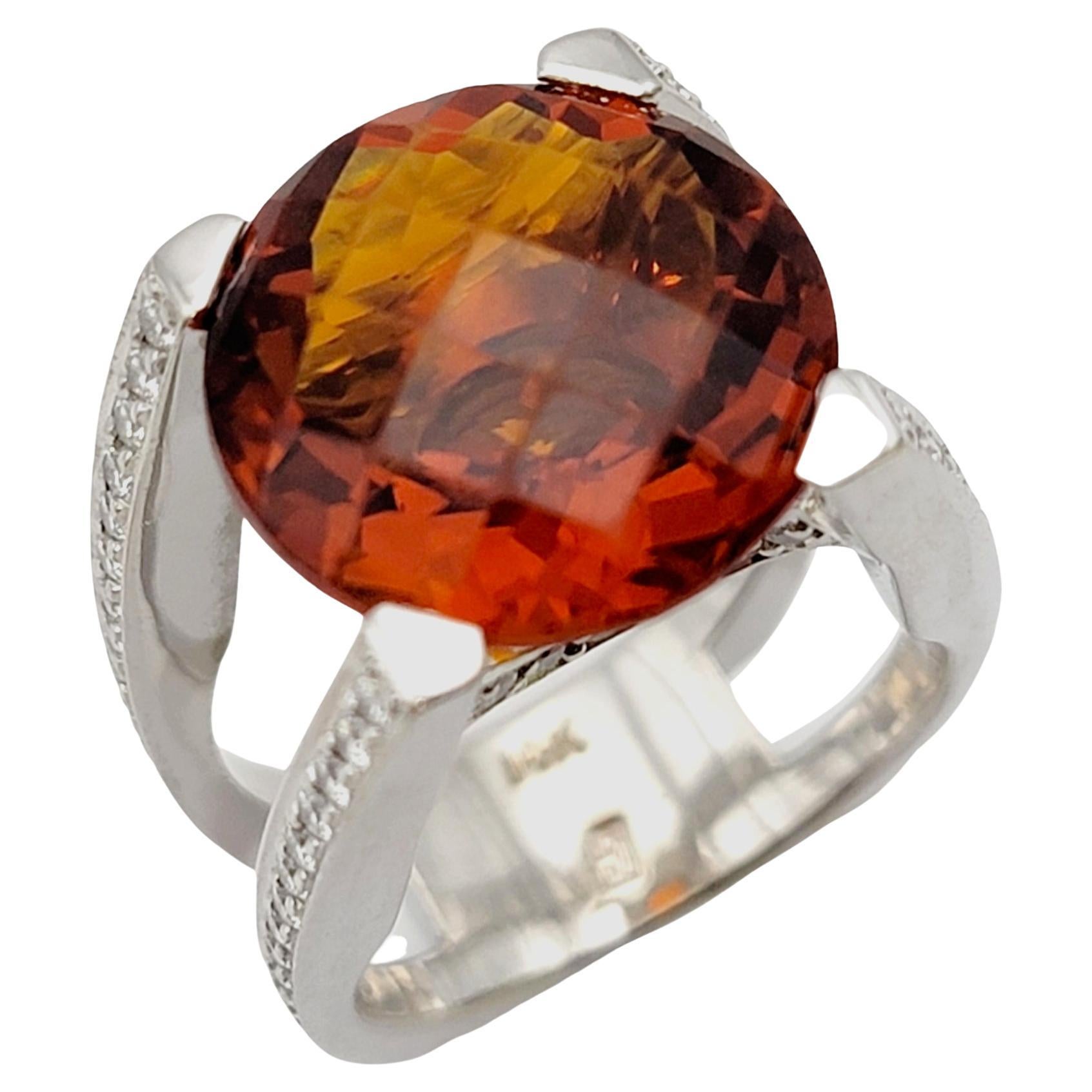 Scott Gauthier Contemporary Citrine and Pave Diamond Squared Split Shank Ring For Sale