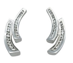 Zweireihiger geschwungener, vertikaler Scott Gauthier Diamant-Tropfen-Ohrring aus 14 Karat Weißgold