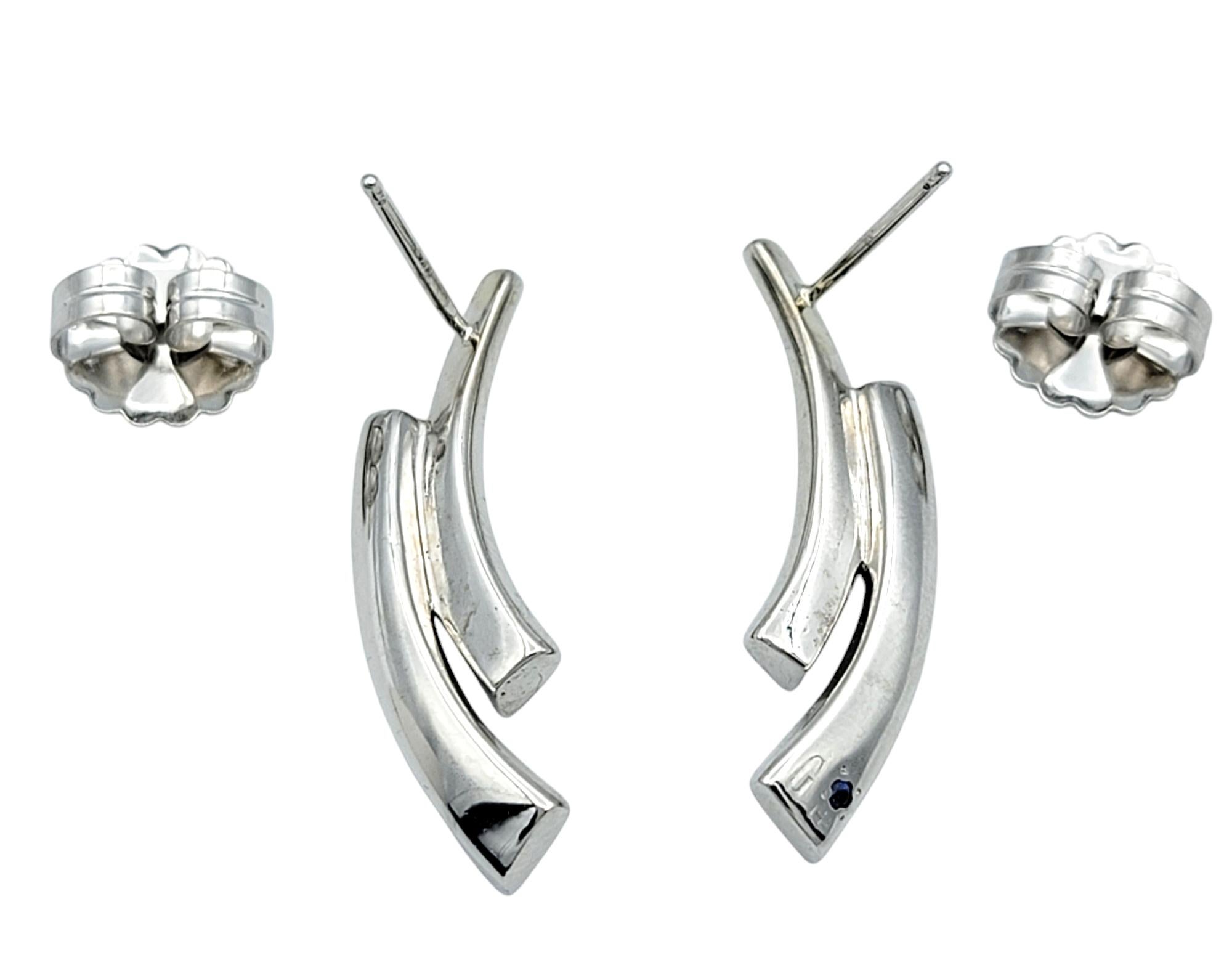 Round Cut Scott Gauthier Diamond Two-Row Curved Vertical Drop Earring 14 Karat White Gold For Sale