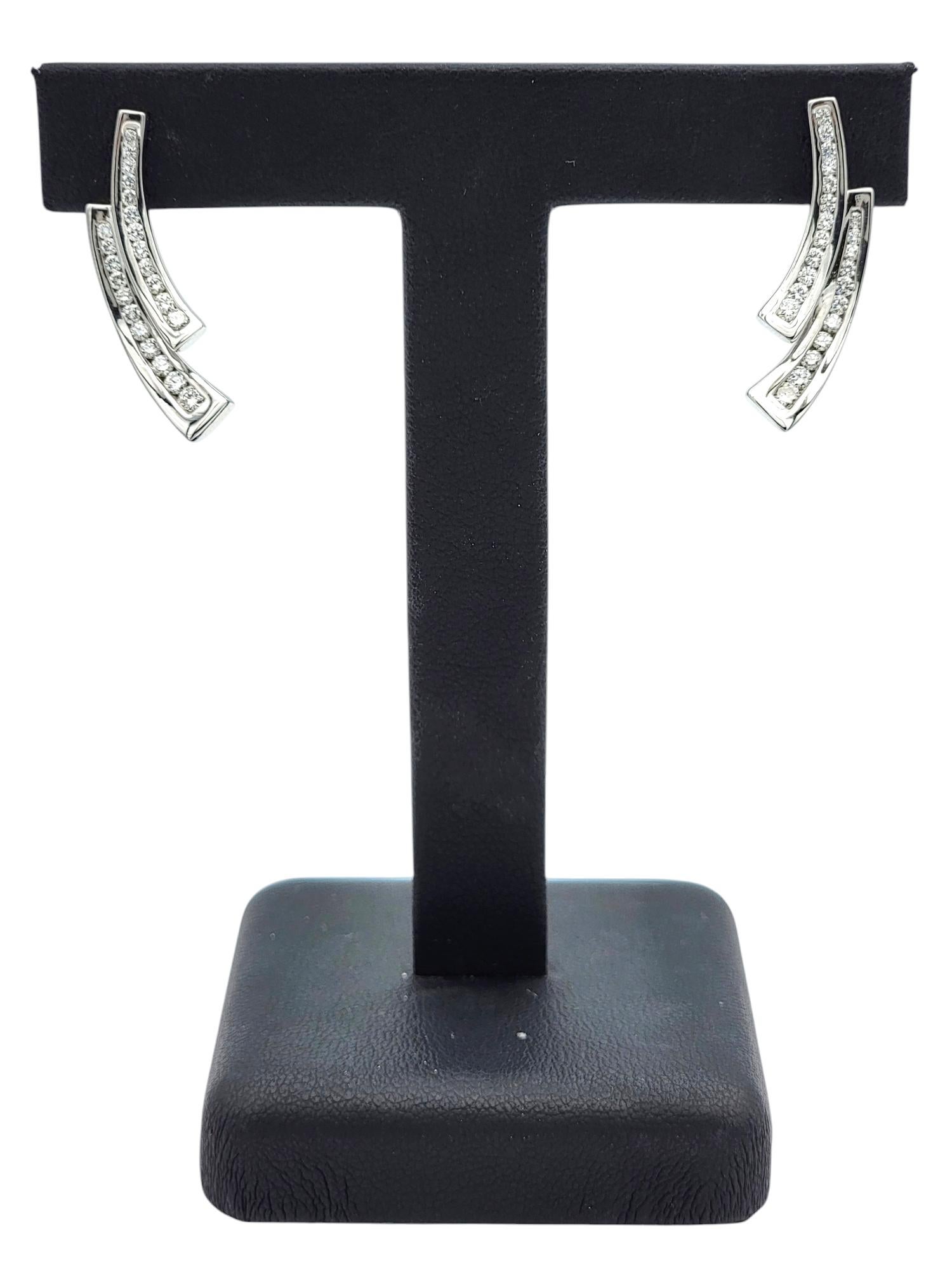 Scott Gauthier Diamond Two-Row Curved Vertical Drop Earring 14 Karat White Gold For Sale 1