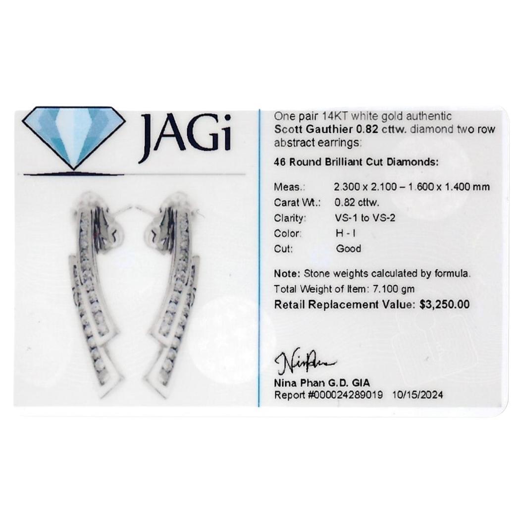 Scott Gauthier Diamond Two-Row Curved Vertical Drop Earring 14 Karat White Gold For Sale 3