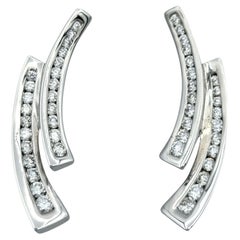 Scott Gauthier Diamond Two-Row Curved Vertical Drop Earring 14 Karat White Gold