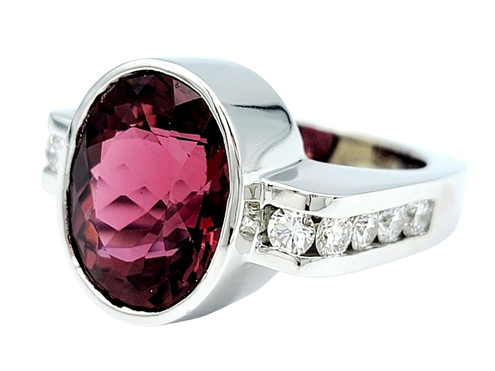 Contemporary Scott Gauthier Oval Rubellite Tourmaline & Channel Set Diamond Euro Shank Ring  For Sale