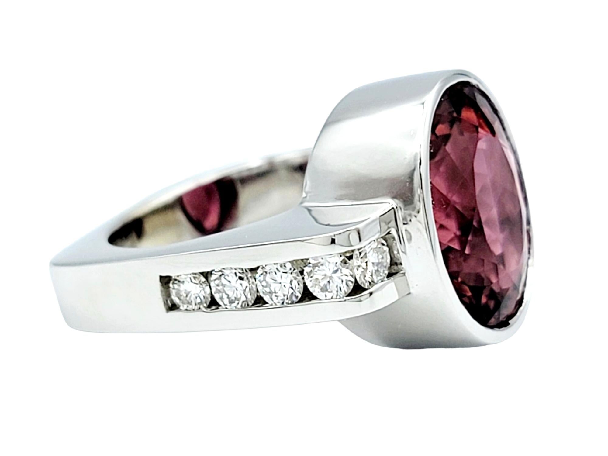 Oval Cut Scott Gauthier Oval Rubellite Tourmaline & Channel Set Diamond Euro Shank Ring  For Sale