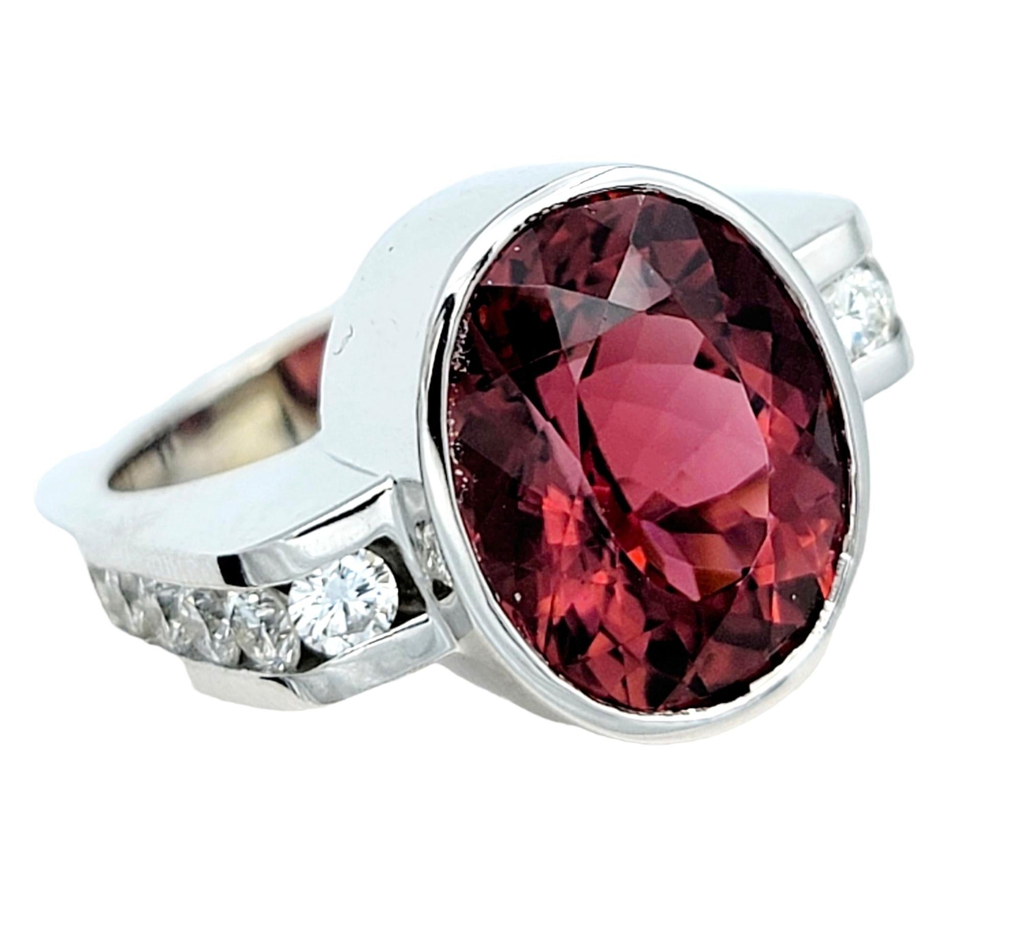 Scott Gauthier Oval Rubellite Tourmaline & Channel Set Diamond Euro Shank Ring  In Good Condition For Sale In Scottsdale, AZ