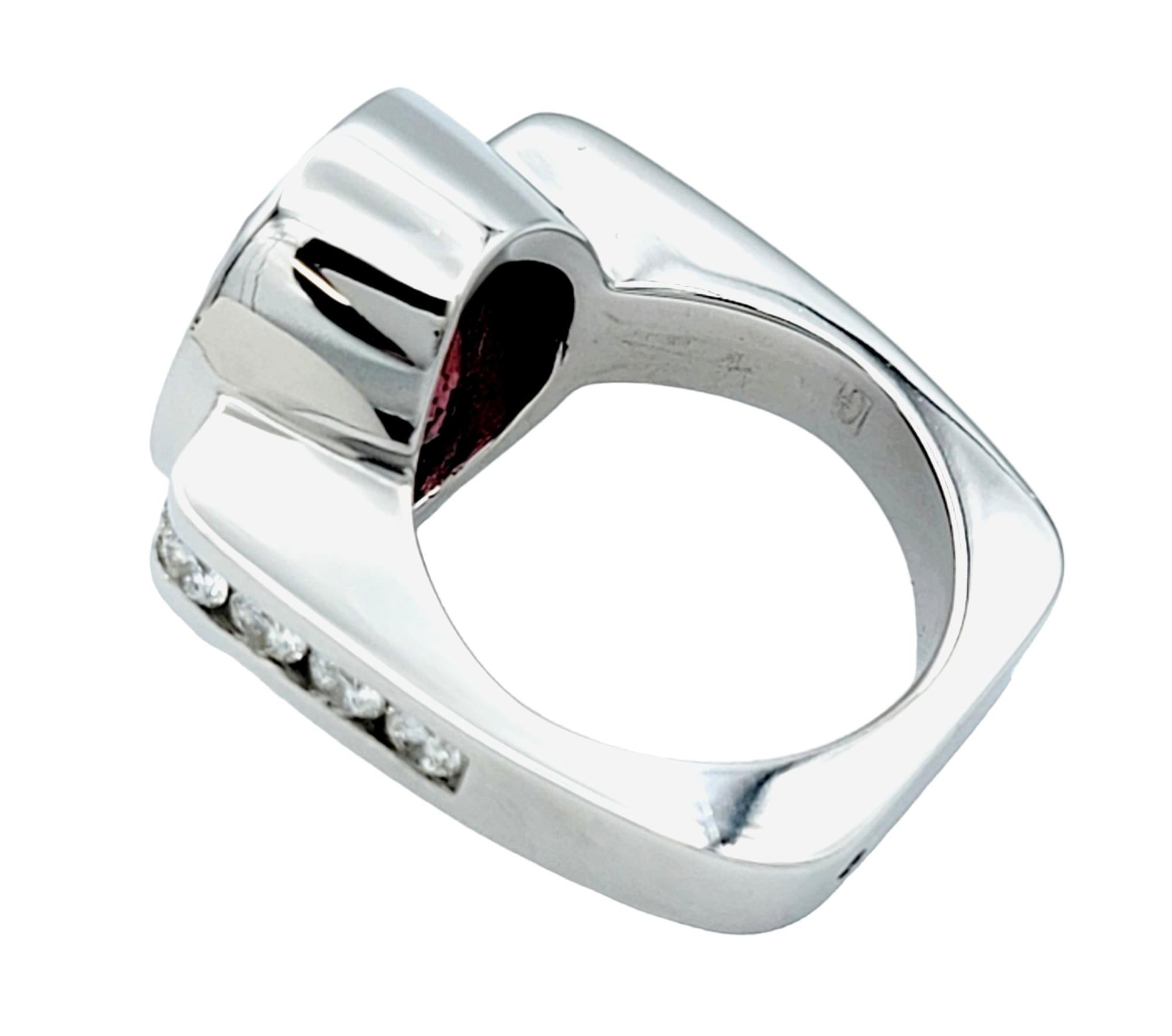 Scott Gauthier Oval Rubellite Tourmaline & Channel Set Diamond Euro Shank Ring  For Sale 1