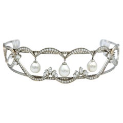 Scott Gauthier Runde und Marquise Diamant Tiara mit Perlen 14 Karat Weißgold