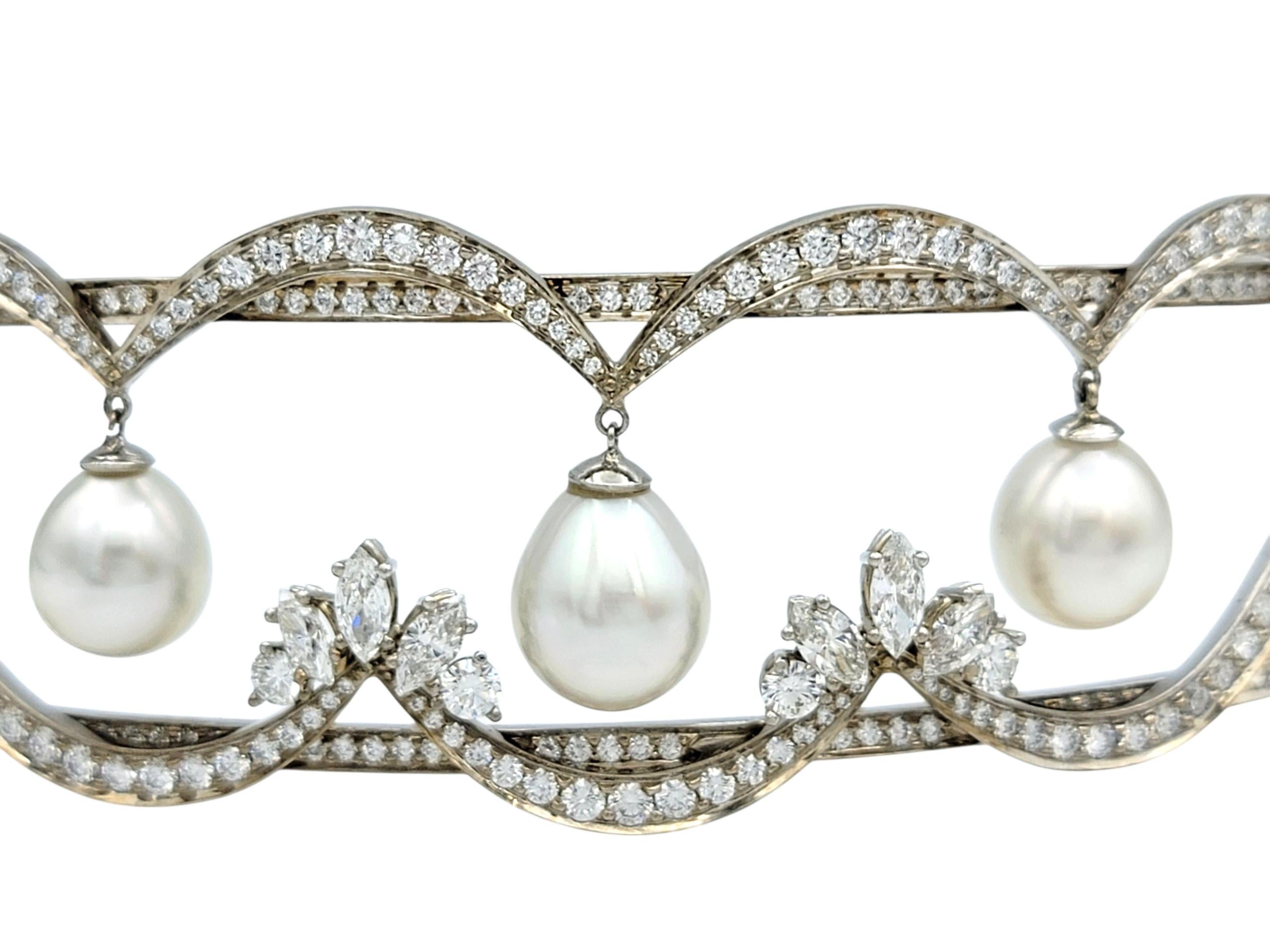 Round Cut Scott Gauthier Round and Marquise Diamond Tiara with Pearls 14 Karat White Gold For Sale