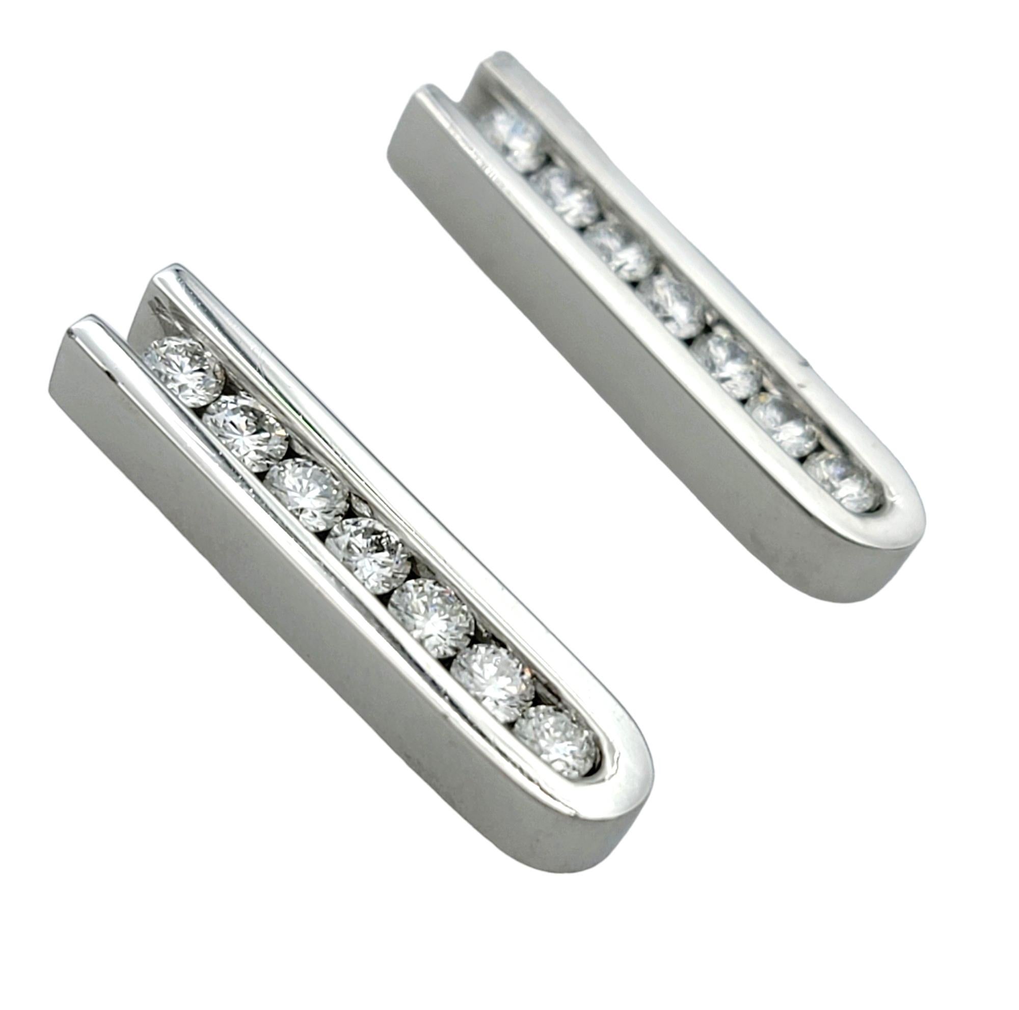 Contemporary Scott Gauthier Round Diamond Vertical Bar Drop Earrings in 14 Karat White Gold For Sale