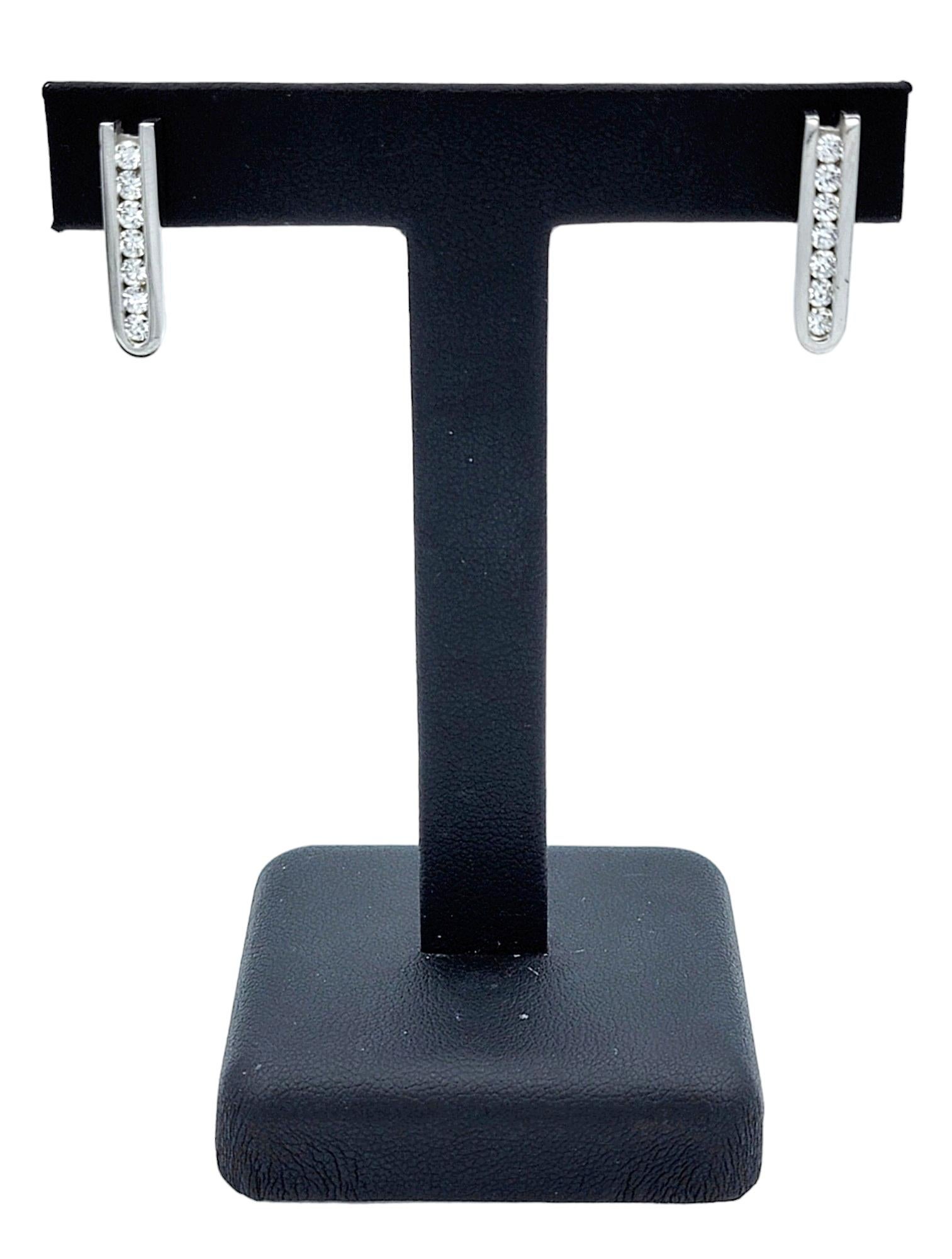 Scott Gauthier Round Diamond Vertical Bar Drop Earrings in 14 Karat White Gold For Sale 2