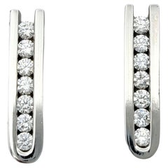 Scott Gauthier Round Diamond Vertical Bar Drop Earrings in 14 Karat White Gold