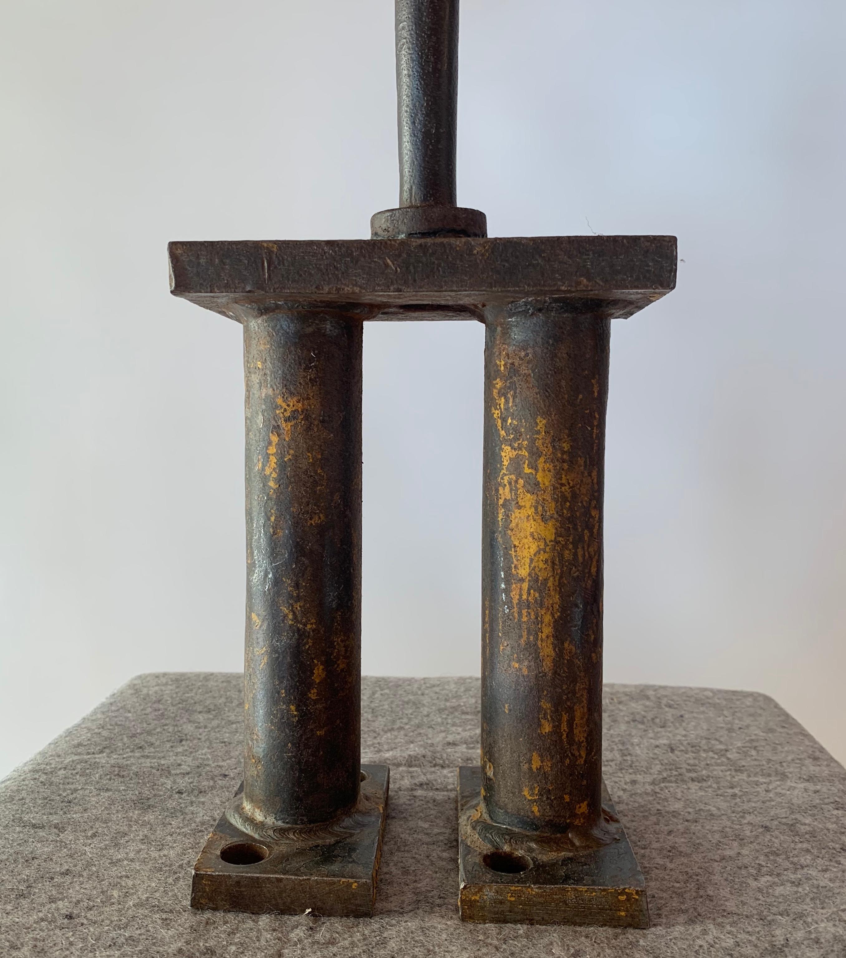 Monument
welded steel
4 X 16 X 20-1/2 in.

Artist statement:

I seldom use stock material, but prefer distressed and rusted steel that has been scarred, bent, and made imperfect. In this state, the material becomes quite beautiful. There are