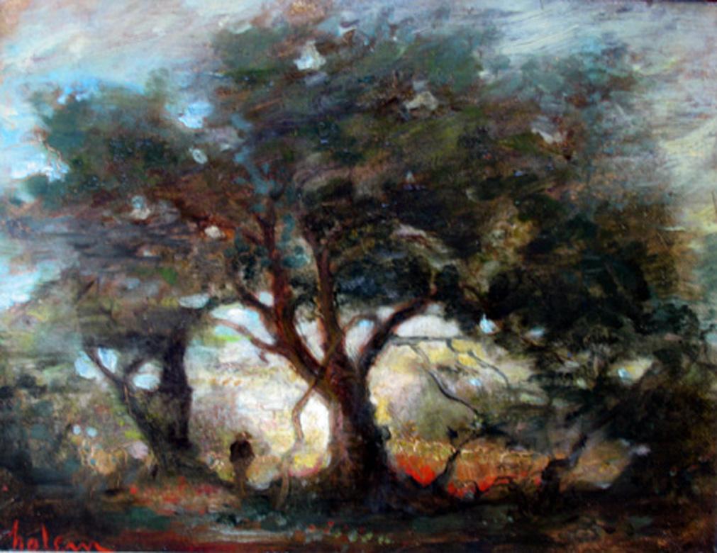« The Tree » (lieu : Smithtown, Long Island - Sept) - Noir Landscape Painting par Scott Halem