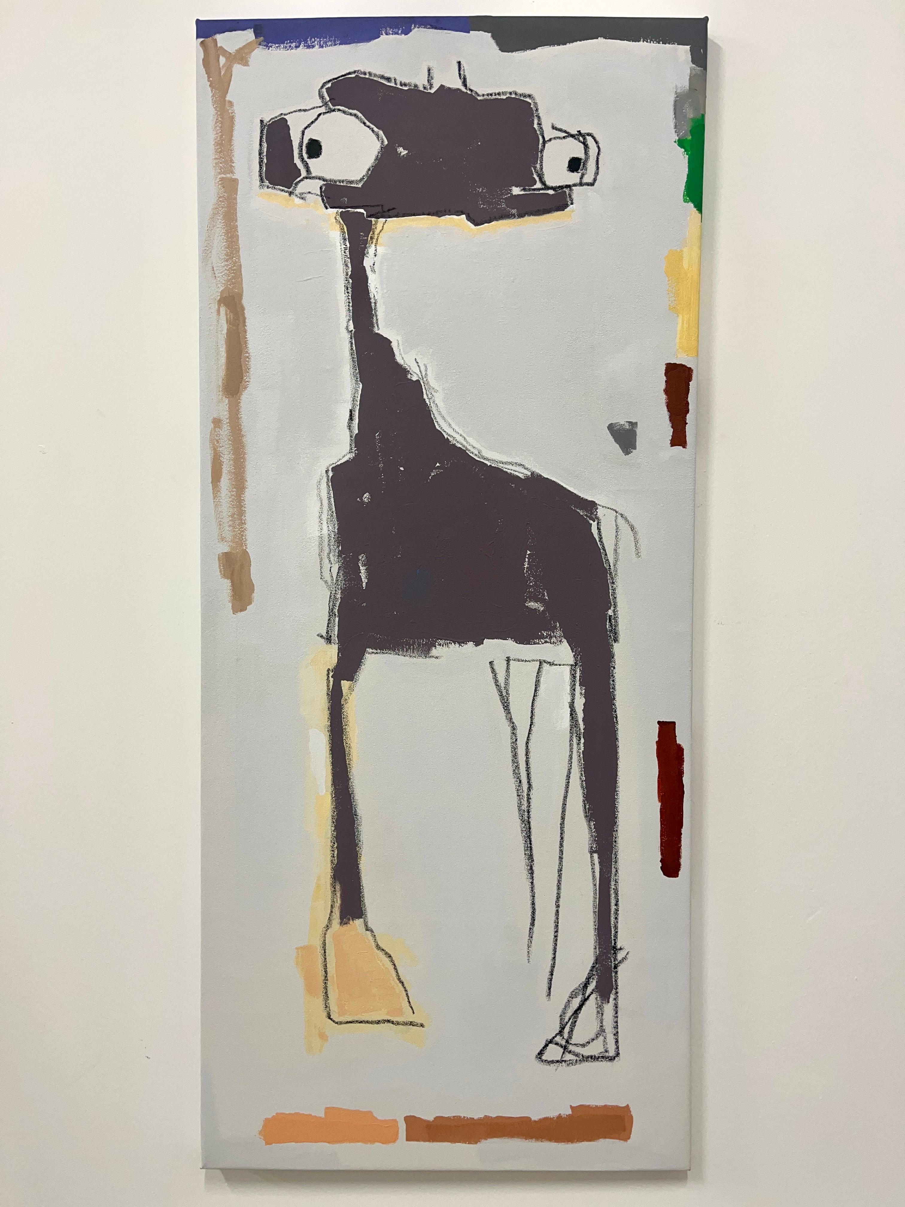 Acrilico e bacchetta a olio su tela: 'Assessore' - Figurative Painting Grigio di Scott Harbison