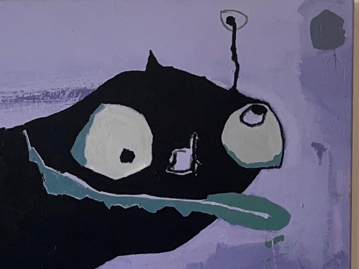 Outsider Art, Acrilico e Olio su Tela: 'Flighty' - Animal Painting Grigio di Scott Harbison