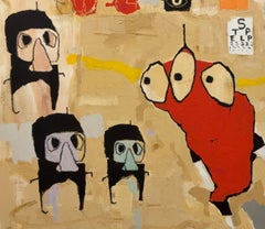 Acrylic Paint, Oil Stick on Canvas: "Floaters"