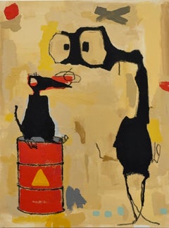 Pittura acrilica, olio su pannello cullato: "I Picked Up Dinner".