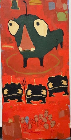 Pittura acrilica, olio stick su supporto rigido: "Mi chiamano il Meraviglioso".