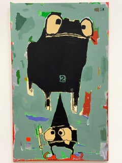 Pintura acrílica, óleo en barra sobre madera: "Levitación"