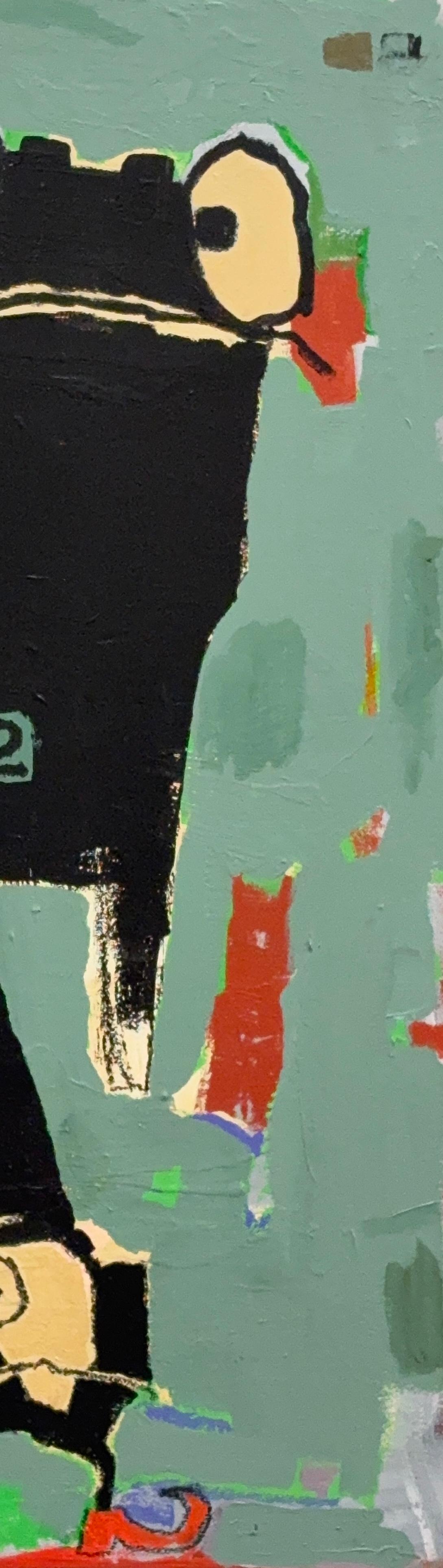 Acrylfarbe, Ölstift auf Holz: 