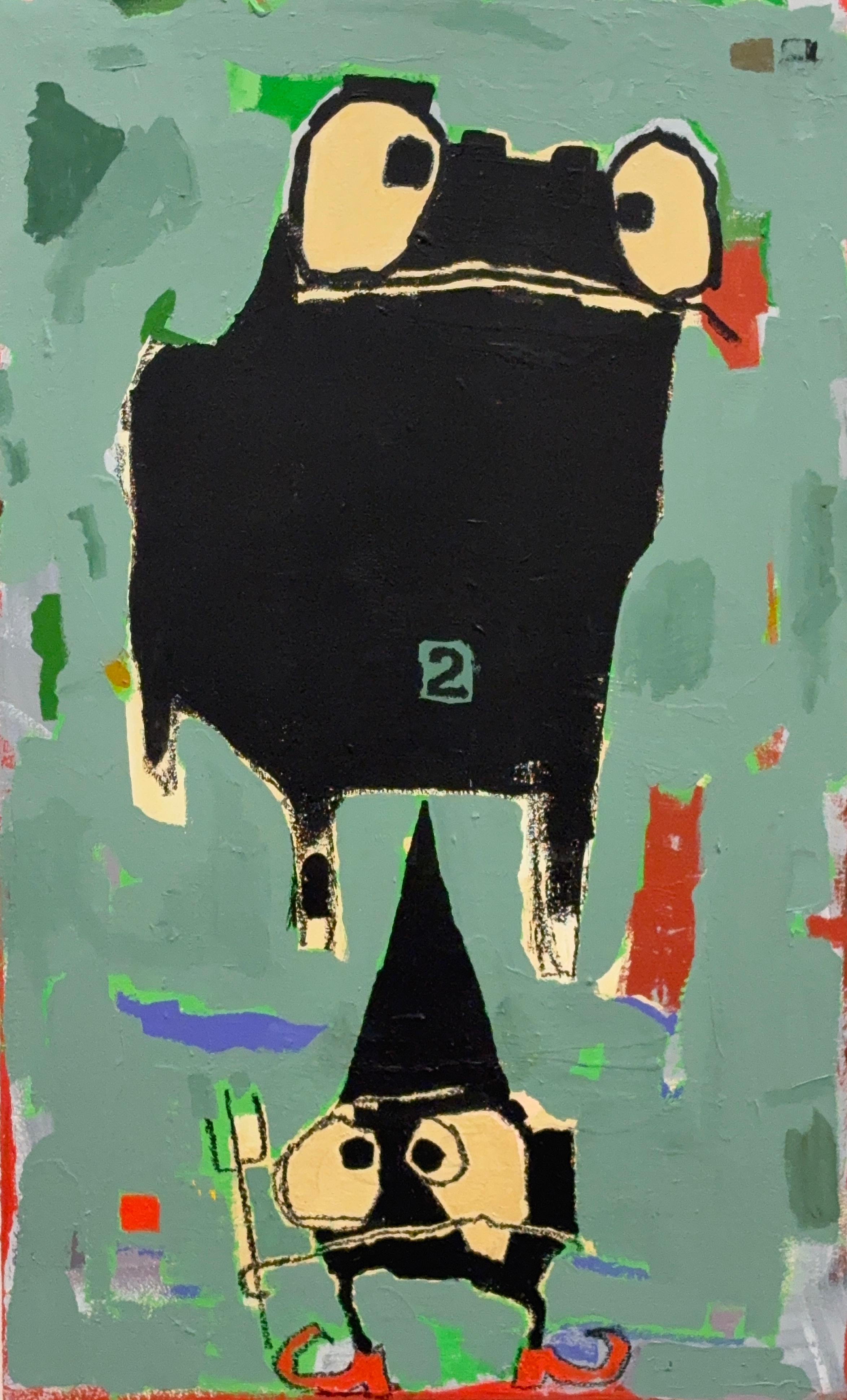 Scott Harbison Figurative Painting – Acrylfarbe, Ölstift auf Holz: "Levitation"