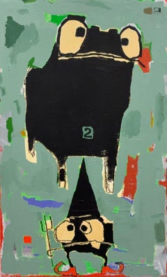 Acrylic Paint, Oil Stick on Wood: "Levitation"