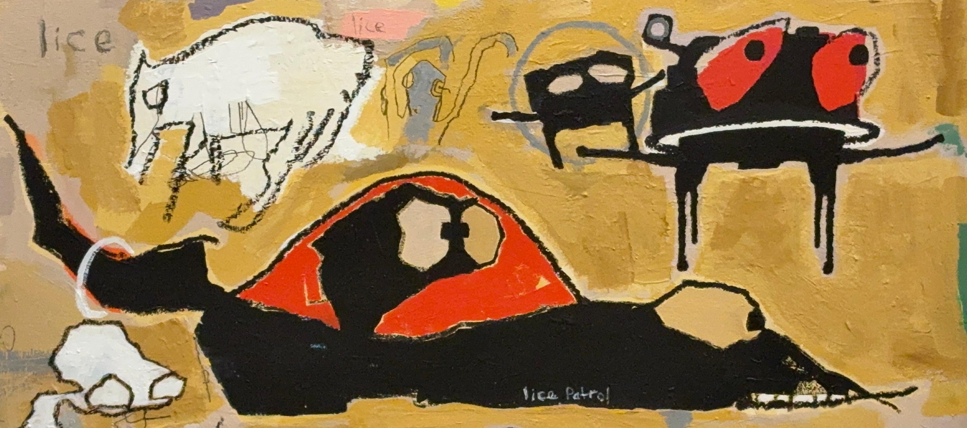 Acrylfarbe, Ölstift auf Holz: 