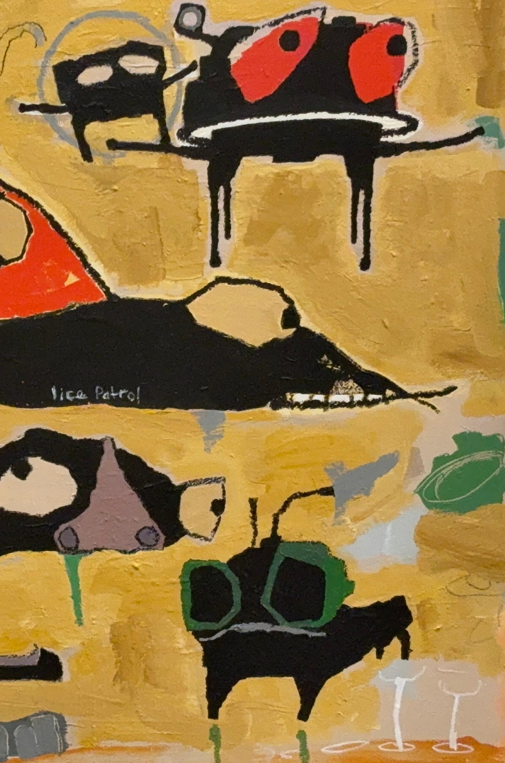 Acrylfarbe, Ölstift auf Holz: 