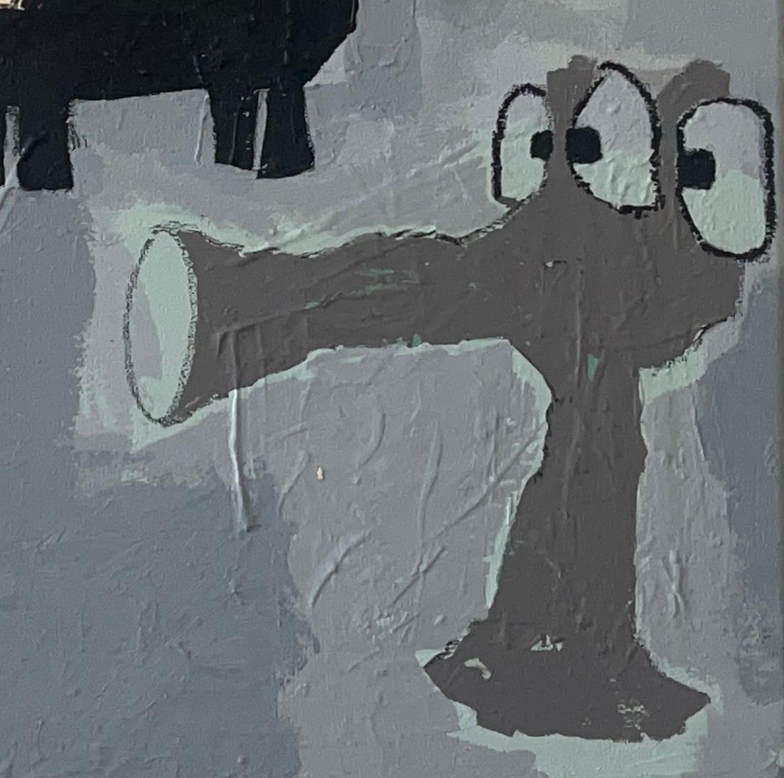 Outsider Art, Acrilico e Olio su tela: 'Chuck (Bistecca)' - Animal Painting Grigio di Scott Harbison