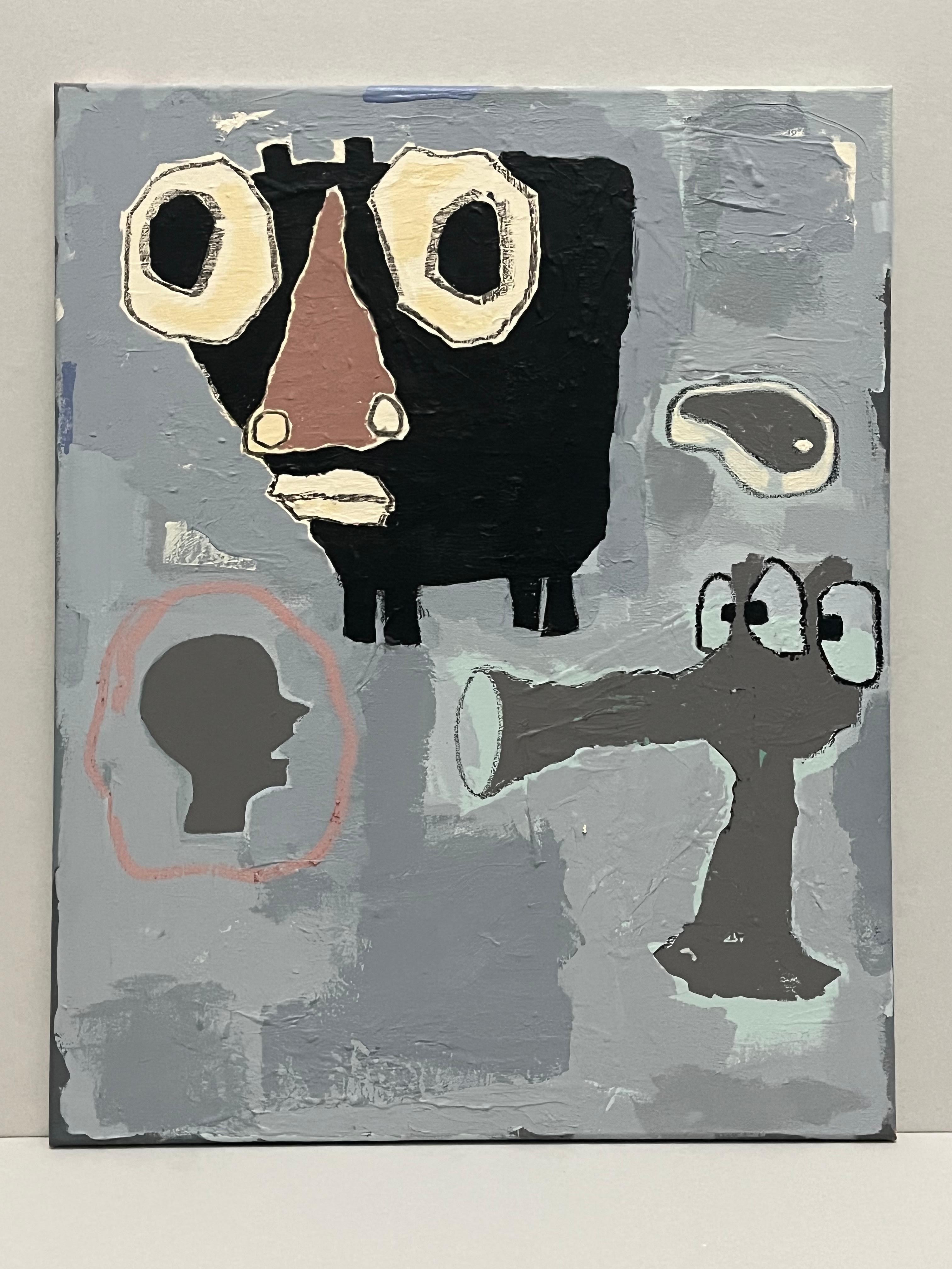 Scott Harbison Animal Painting - Outsider Art, Acrylic & Oil on Canvas: 'Chuck (Steak)'