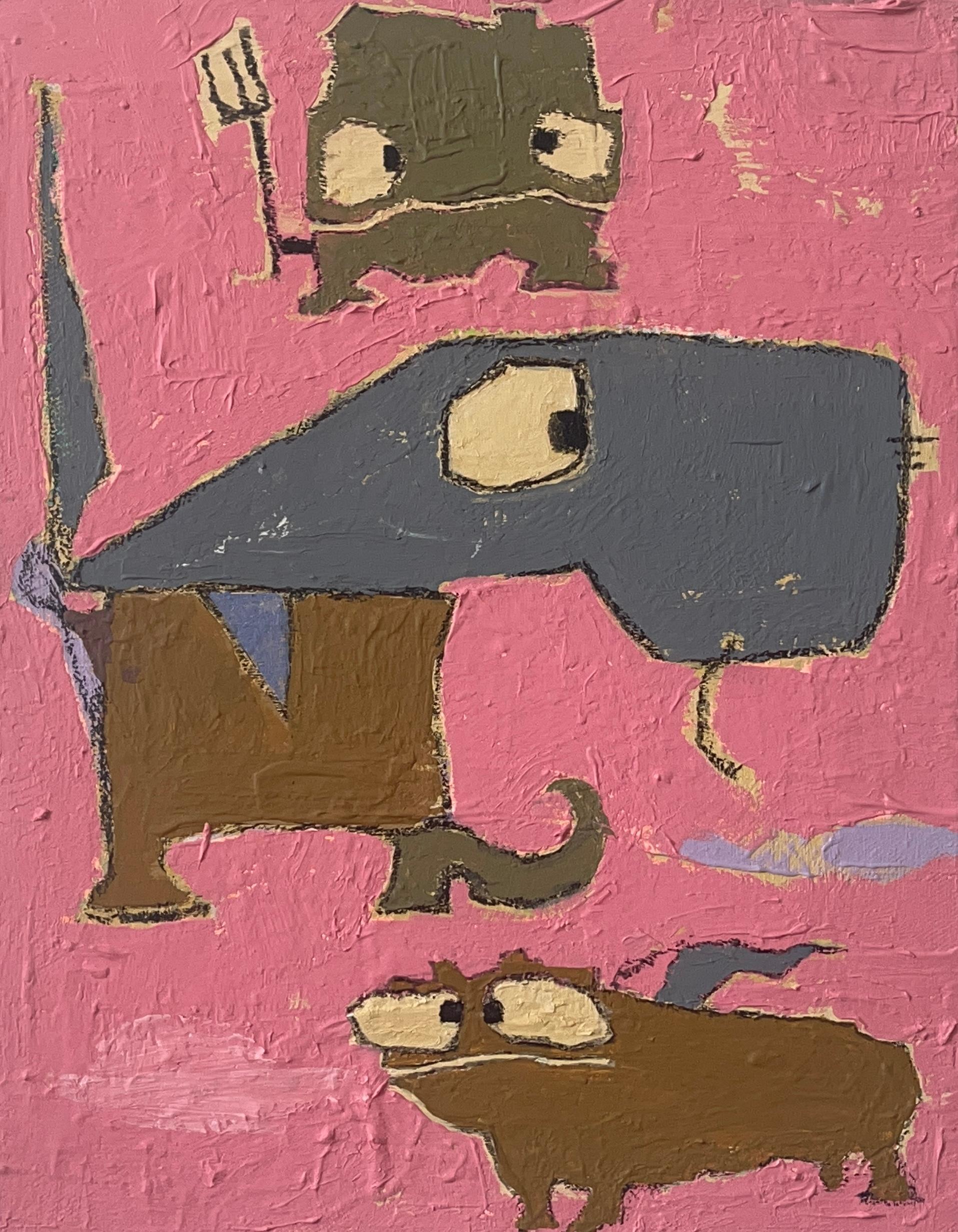 Outsider Art, Acrilico e Olio su Tela: 'Le 3 Grazie'
