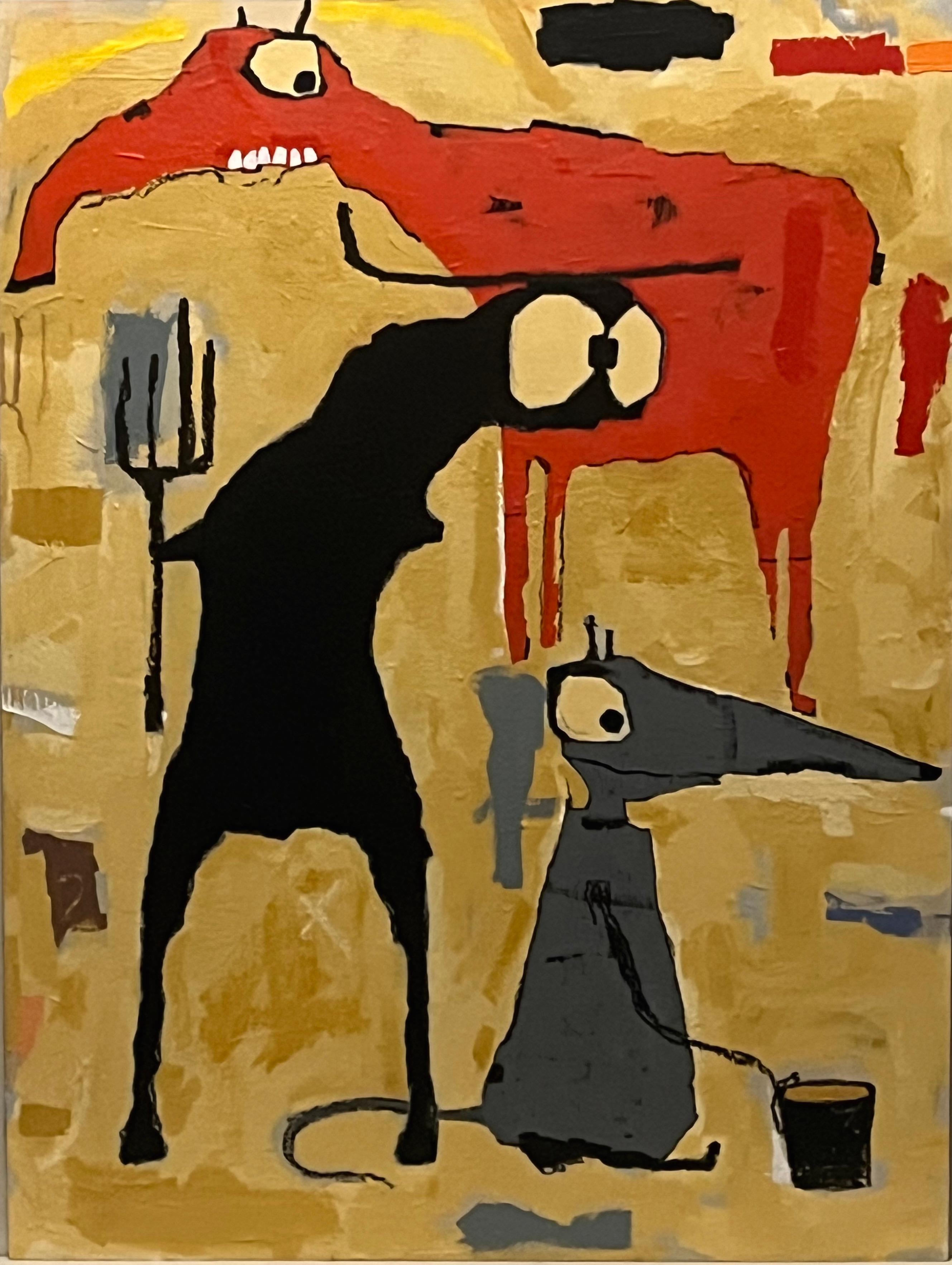 Scott Harbison Animal Painting - Outsider Art Painting: 'This One’s On Me' 