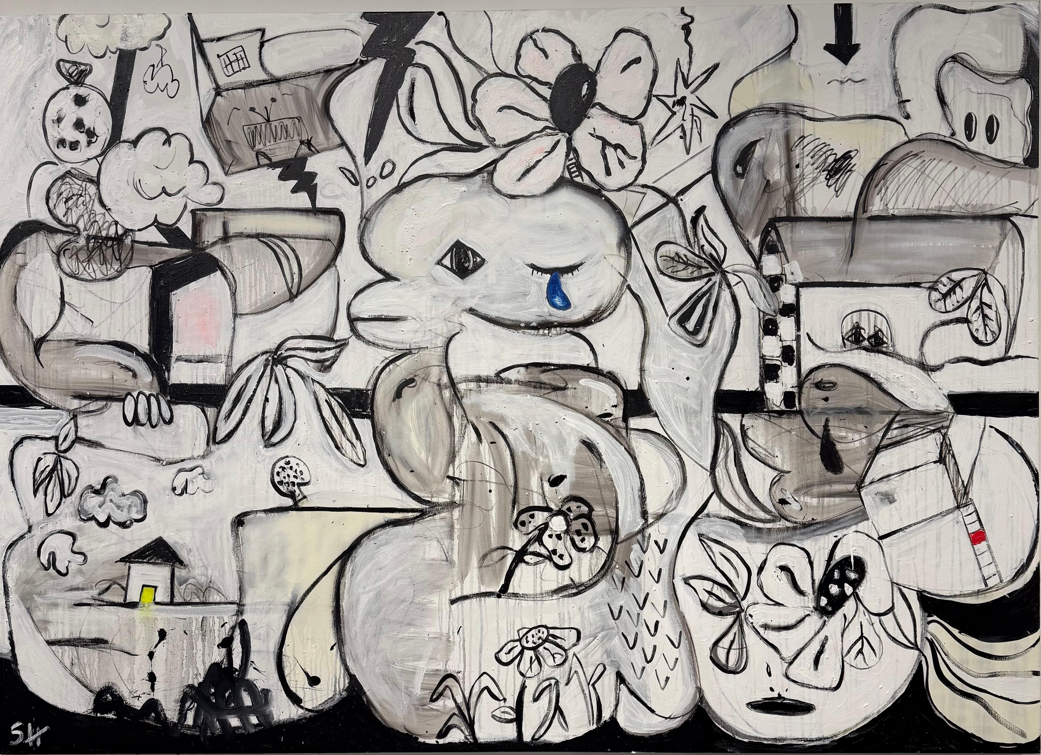 Quadro a tecnica mista intitolato "Una casa, una scala, uno strappo" 60 x 84