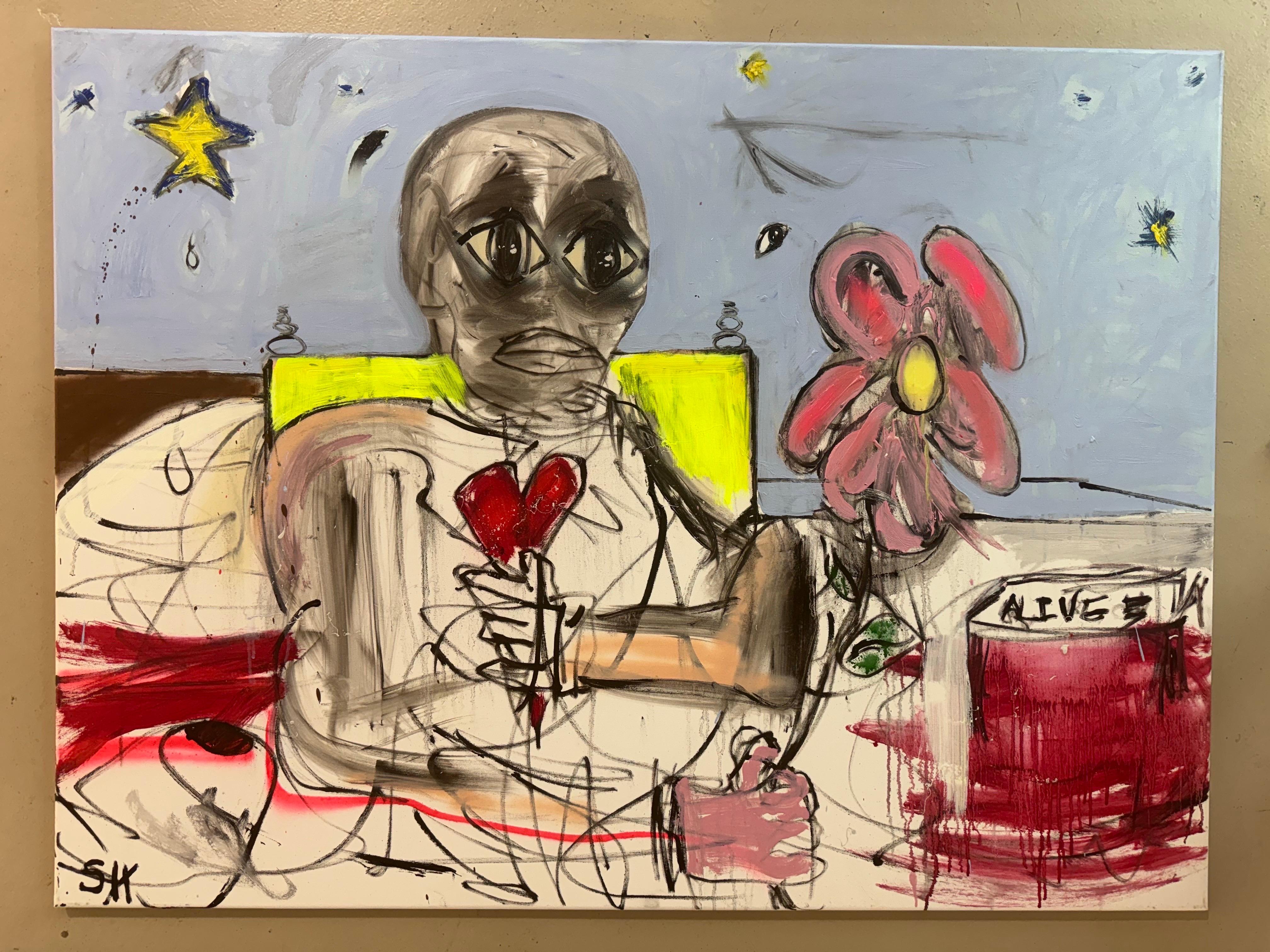 Peinture en techniques mixtes intitulée 