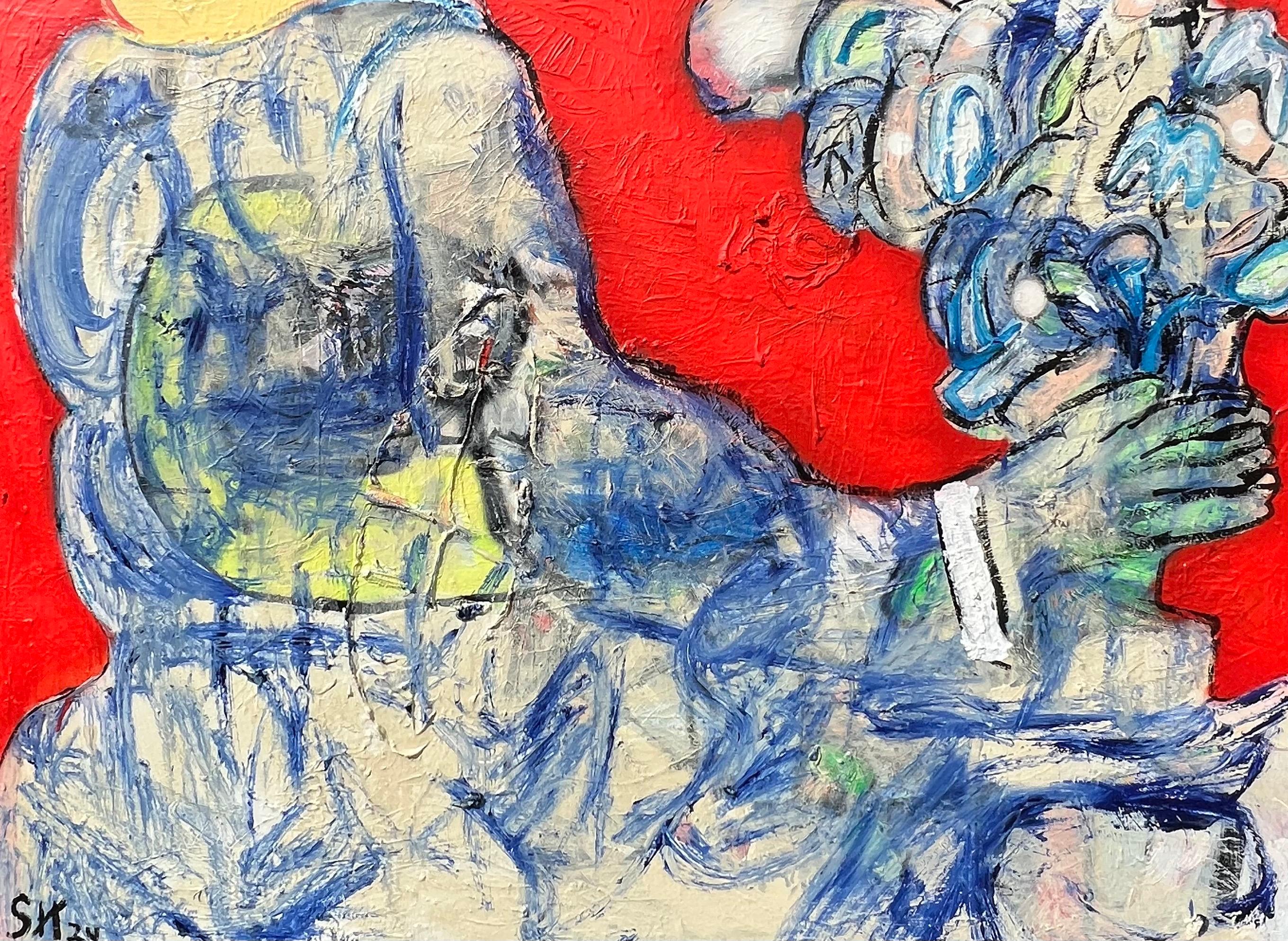 Pintura en técnica mixta titulada "Blueful". 30 x 40