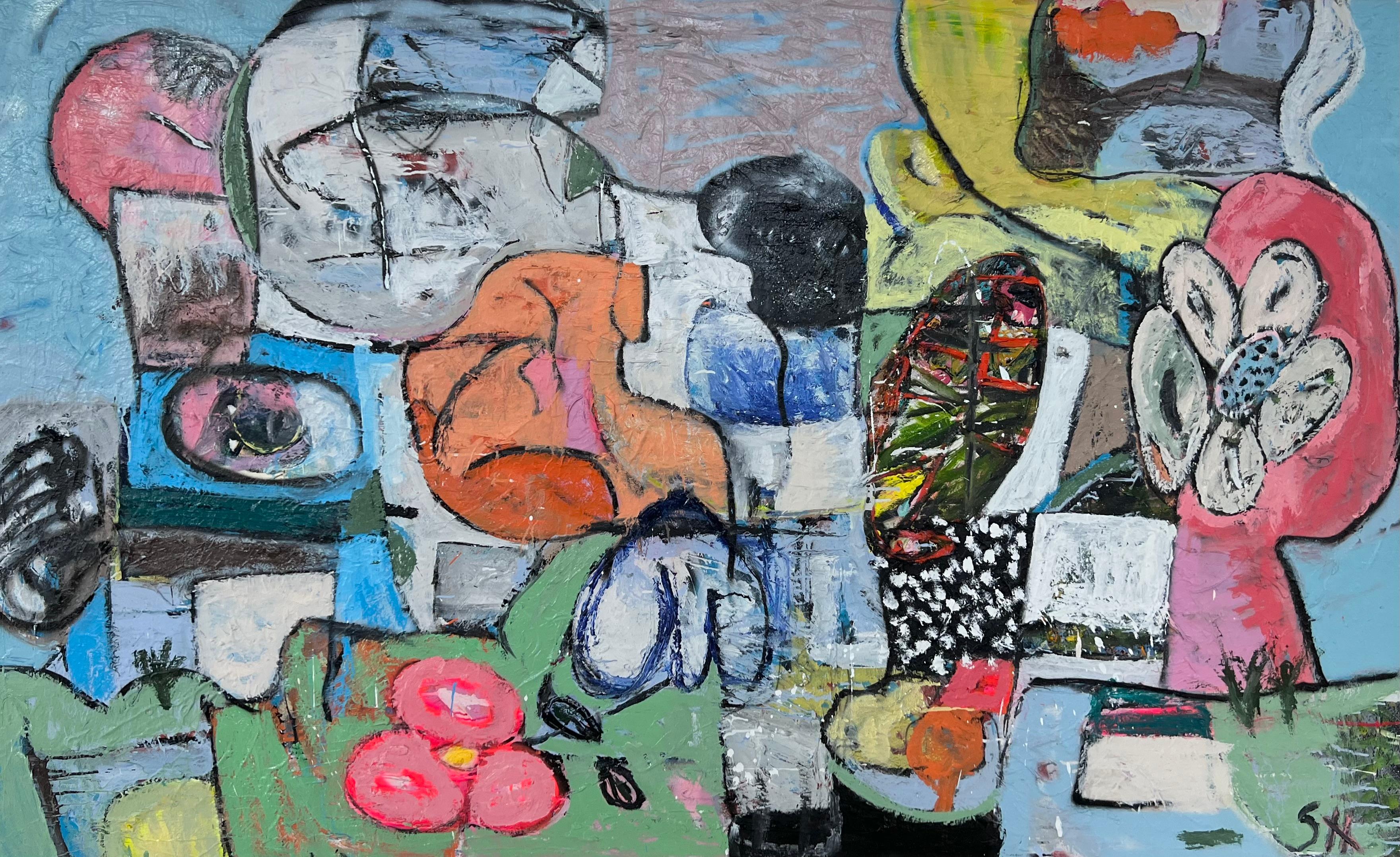 Scott Harper Abstract Painting – Mixed Media-Gemälde mit dem Titel „Bowery Blues“ 48 x 78