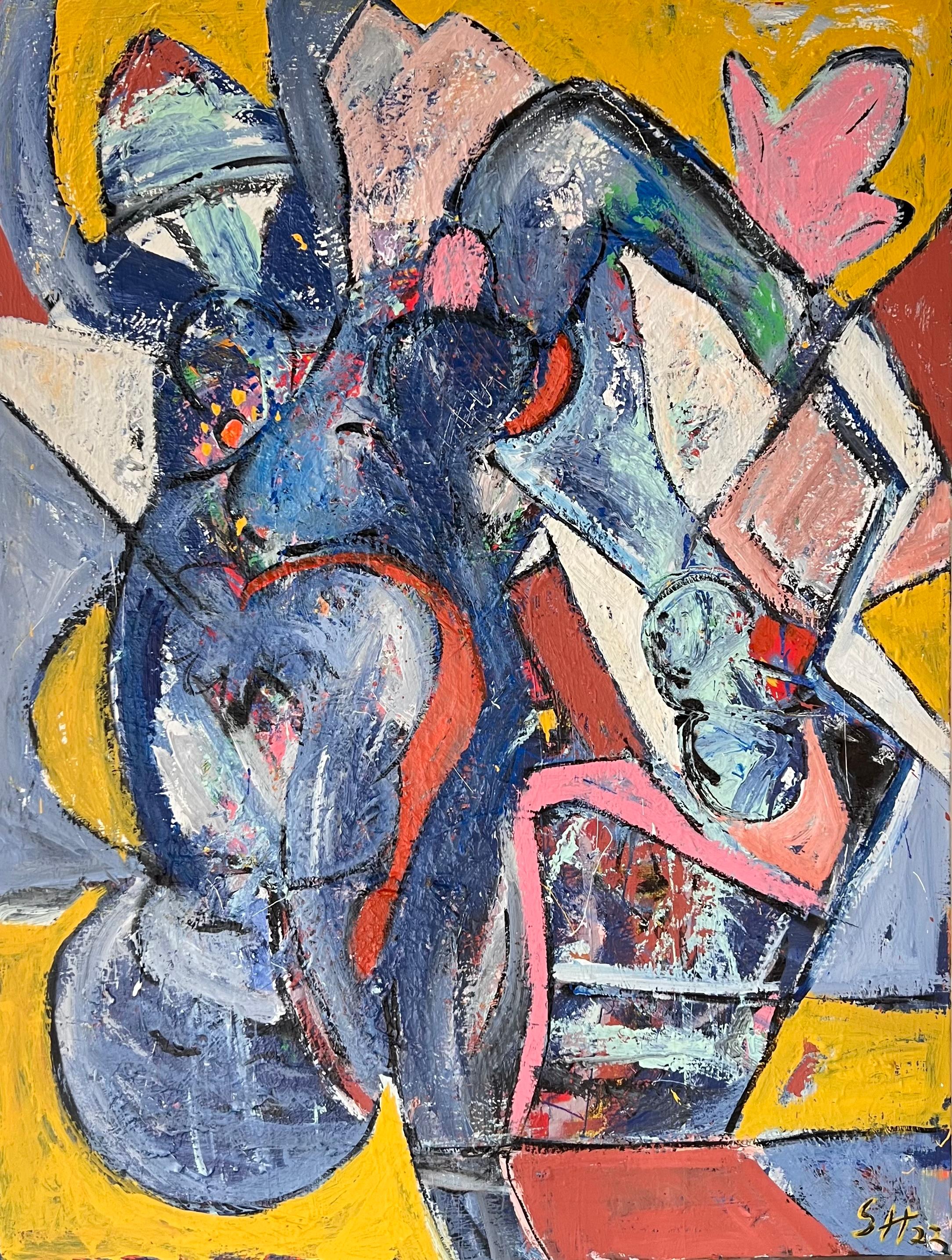 Scott Harper Abstract Painting – Mixed Media-Gemälde mit dem Titel Chasing Picasso