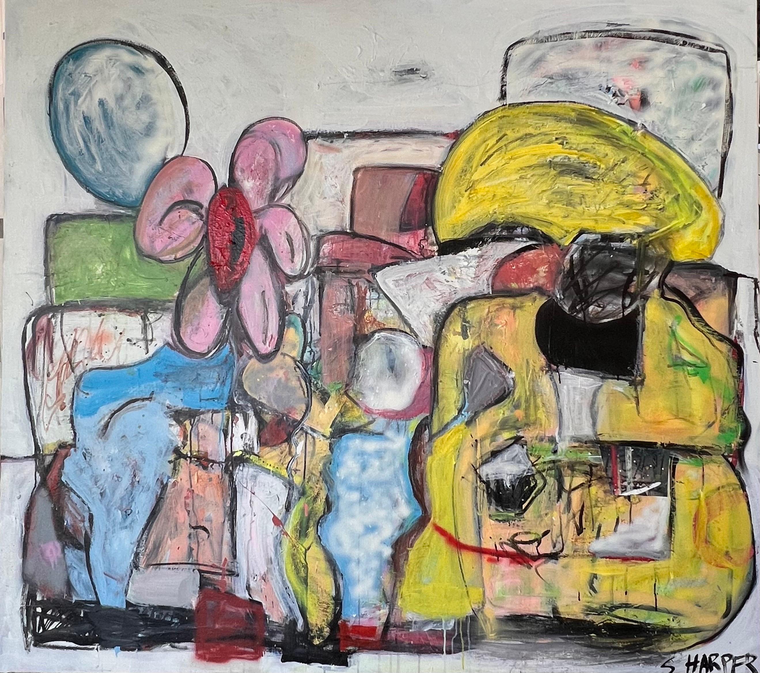 Scott Harper Abstract Painting – Mixed Media-Gemälde mit dem Titel Chasing the Present II